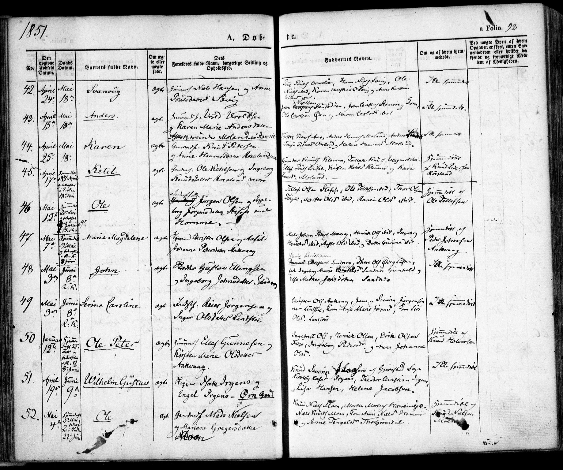 Søndeled sokneprestkontor, SAK/1111-0038/F/Fa/L0002: Parish register (official) no. A 2, 1839-1860, p. 92