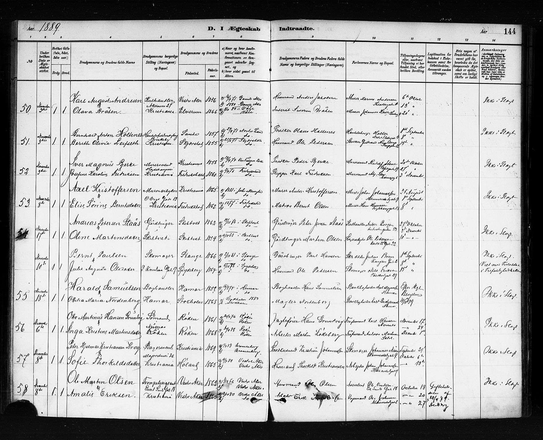 Uranienborg prestekontor Kirkebøker, SAO/A-10877/F/Fa/L0002: Parish register (official) no. 2, 1880-1896, p. 144