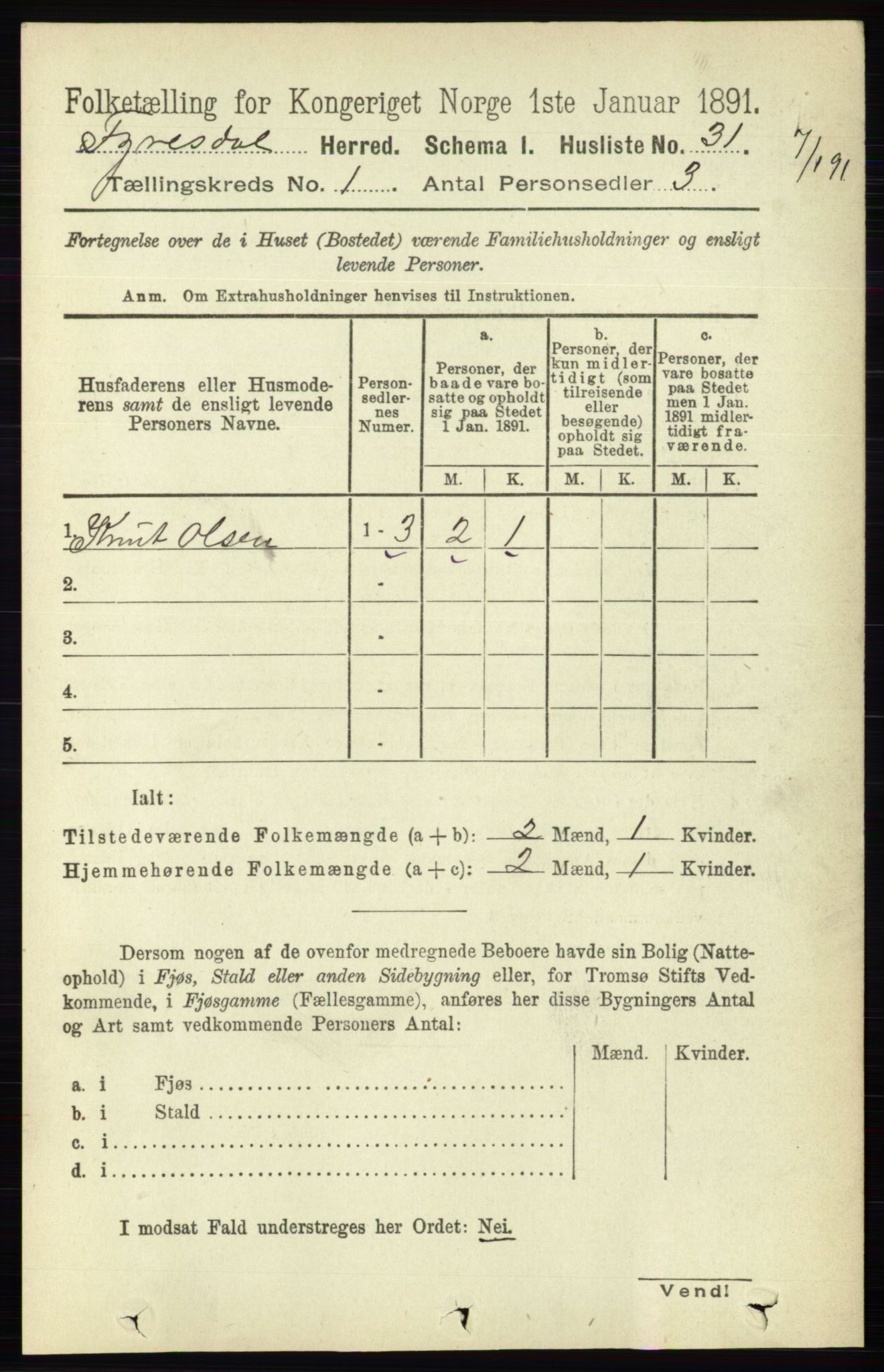 RA, 1891 census for 0831 Fyresdal, 1891, p. 54