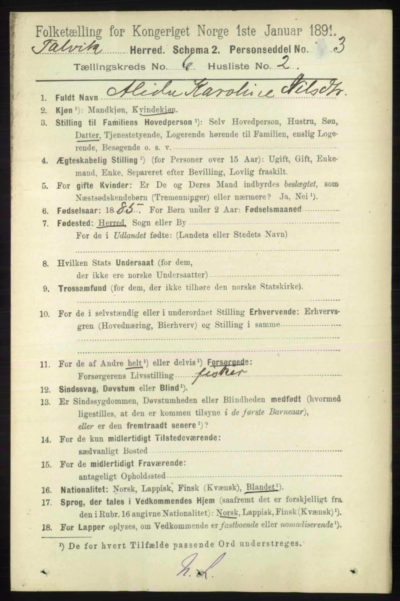 RA, 1891 census for 2013 Talvik, 1891, p. 1620