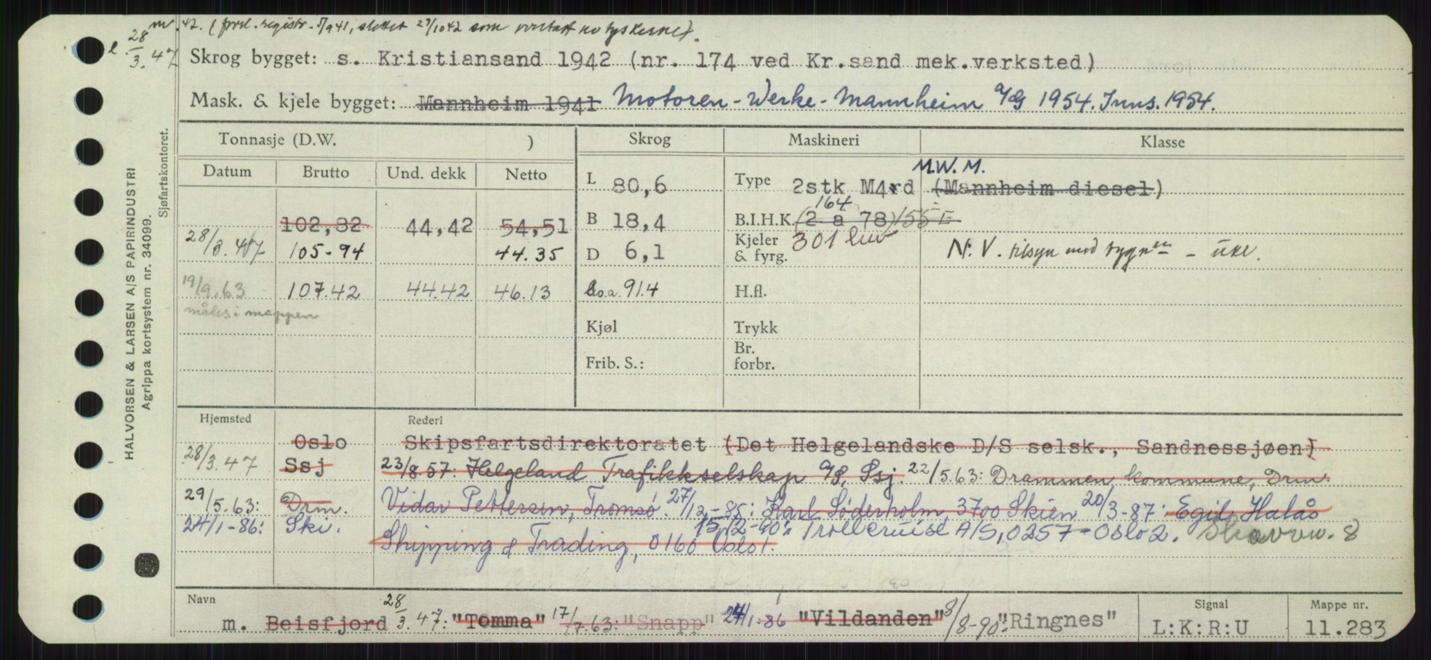 Sjøfartsdirektoratet med forløpere, Skipsmålingen, RA/S-1627/H/Ha/L0004/0002: Fartøy, Mas-R / Fartøy, Odin-R, p. 711