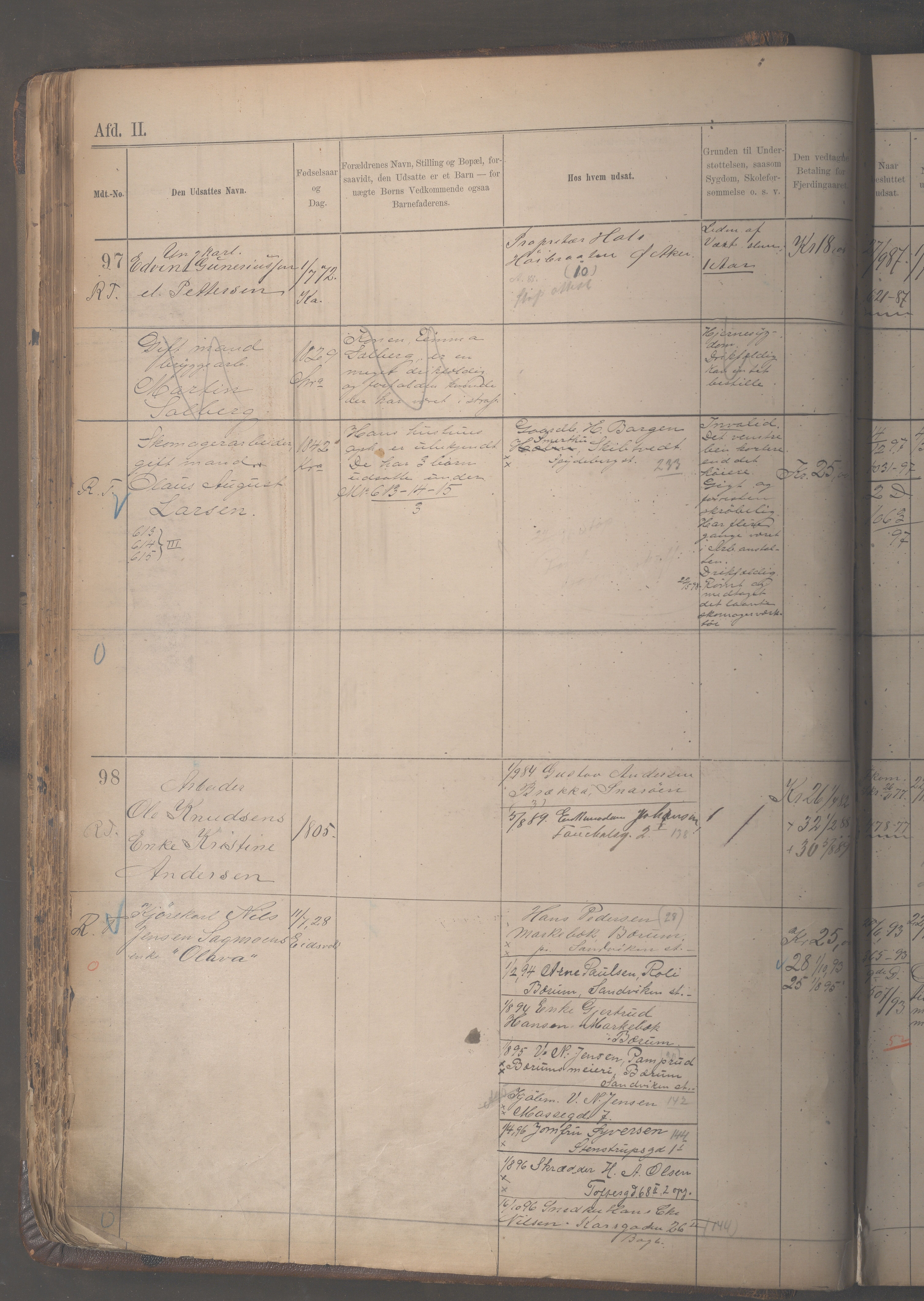 Fattigvesenet, OBA/A-20045/H/Hc/L0003: Manntallsprotokoll. Mnr. 1-606, 1887-1907, p. 118