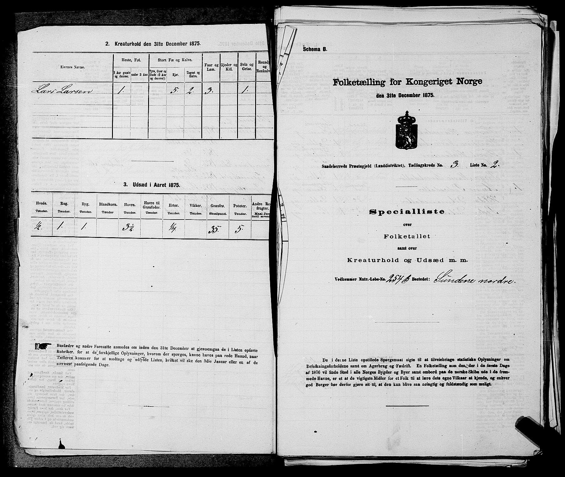 SAKO, 1875 census for 0724L Sandeherred/Sandeherred, 1875, p. 694