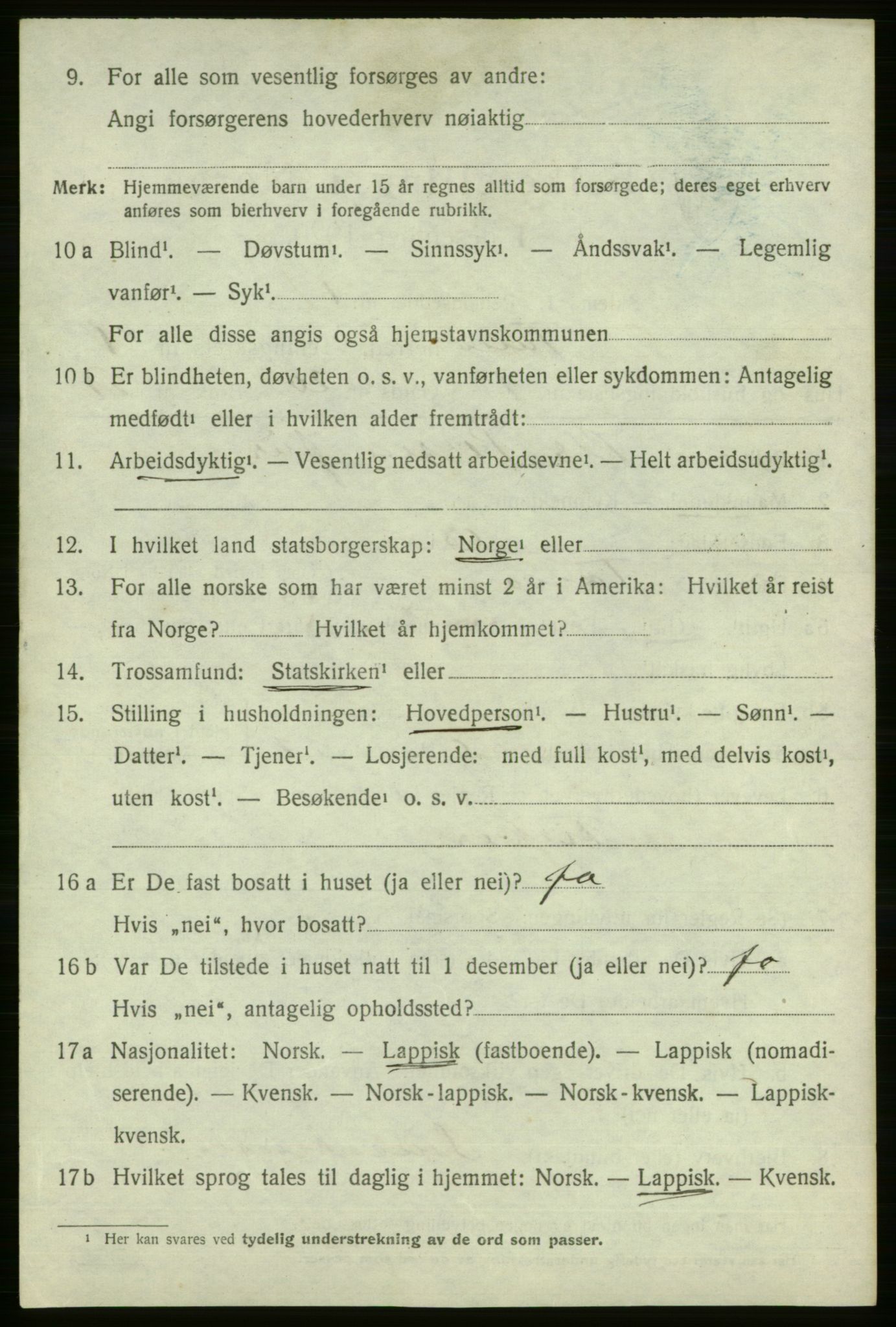 SATØ, 1920 census for Tana, 1920, p. 3023