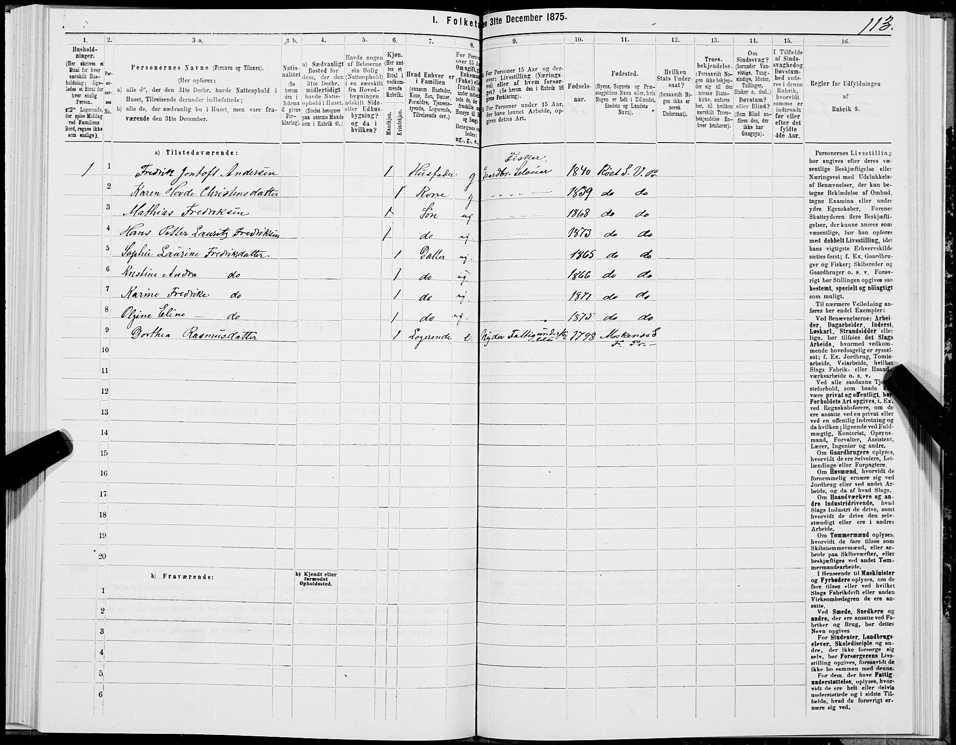 SAT, 1875 census for 1857P Værøy, 1875, p. 1113