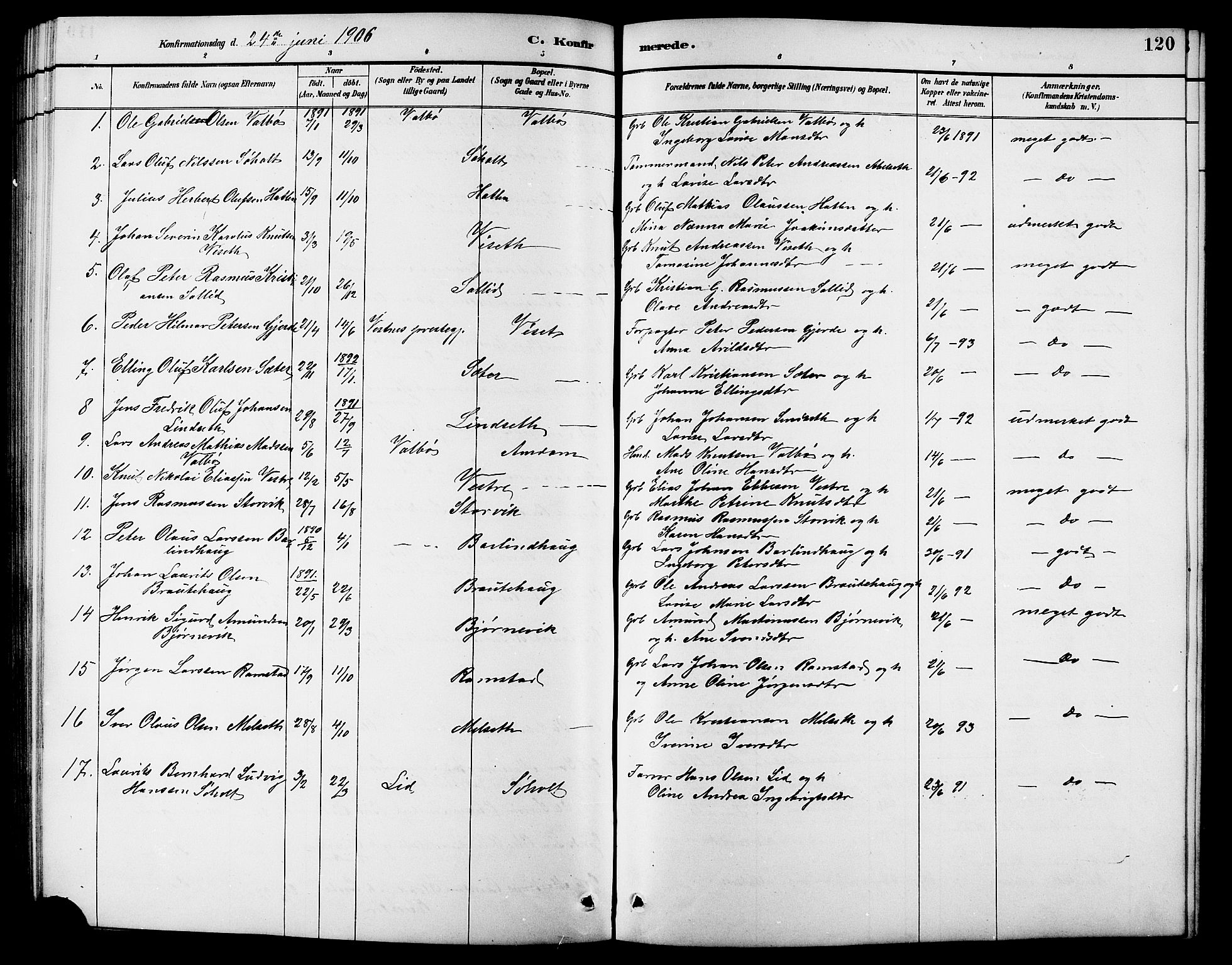 Ministerialprotokoller, klokkerbøker og fødselsregistre - Møre og Romsdal, AV/SAT-A-1454/522/L0327: Parish register (copy) no. 522C06, 1890-1915, p. 120