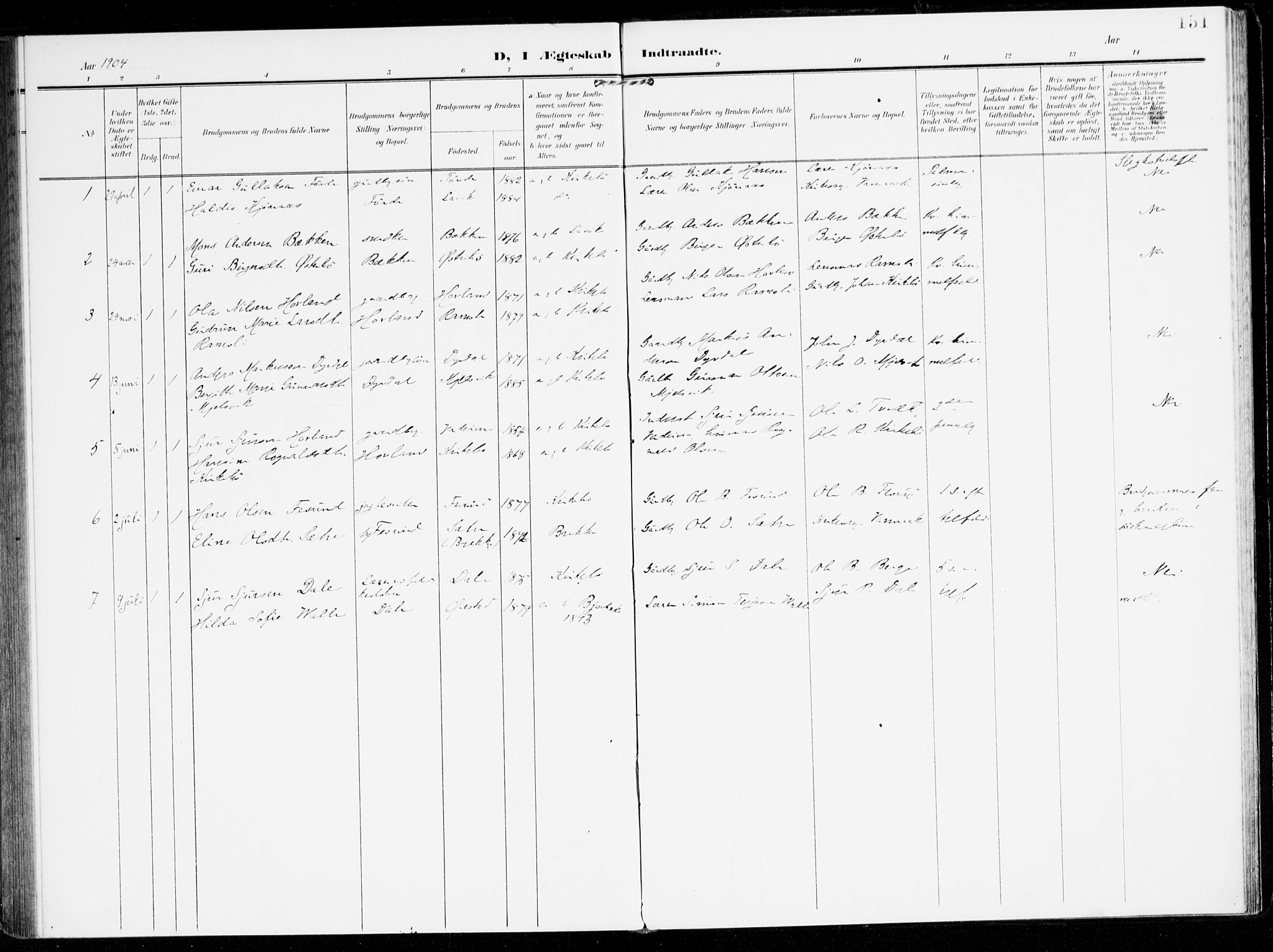 Lavik sokneprestembete, AV/SAB-A-80901: Parish register (official) no. C 2, 1904-1921, p. 151