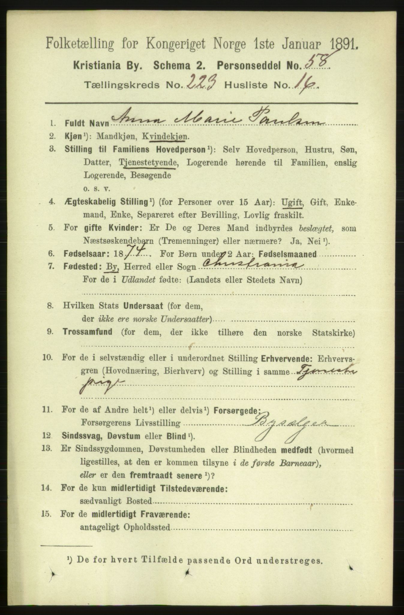 RA, 1891 census for 0301 Kristiania, 1891, p. 134897