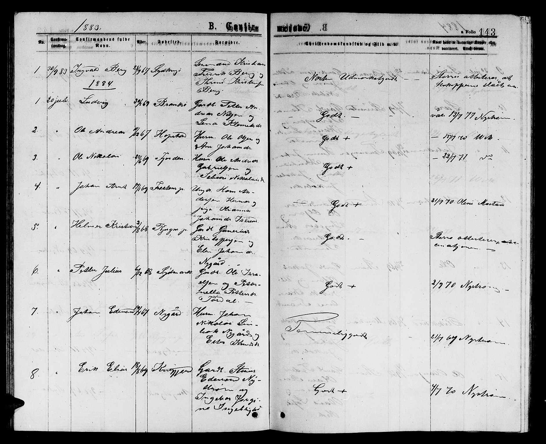 Ministerialprotokoller, klokkerbøker og fødselsregistre - Sør-Trøndelag, SAT/A-1456/657/L0715: Parish register (copy) no. 657C02, 1873-1888, p. 143