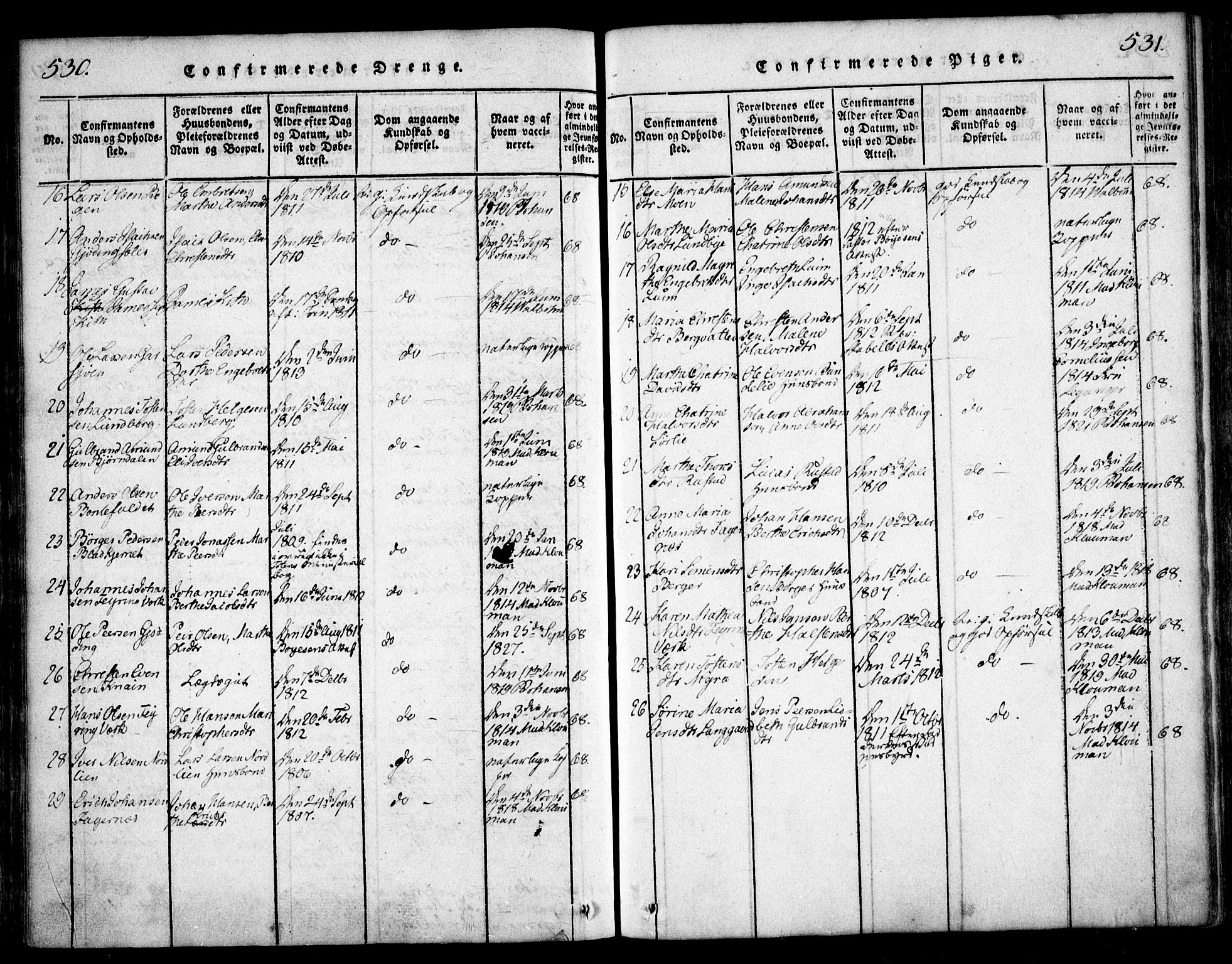 Hurdal prestekontor Kirkebøker, AV/SAO-A-10889/F/Fa/L0003: Parish register (official) no. I 3, 1815-1828, p. 530-531