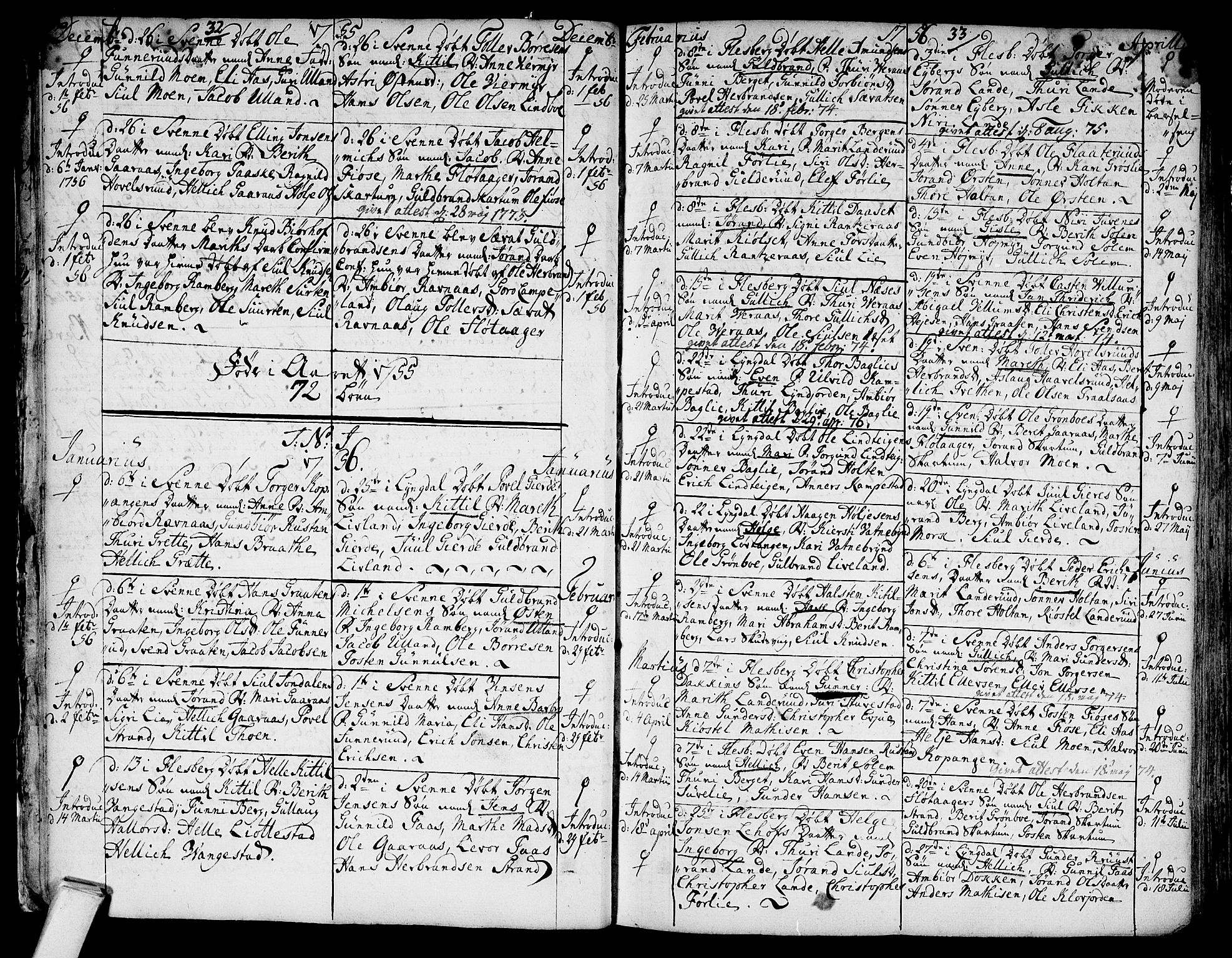 Flesberg kirkebøker, AV/SAKO-A-18/F/Fa/L0003: Parish register (official) no. I 3, 1748-1790, p. 32-33