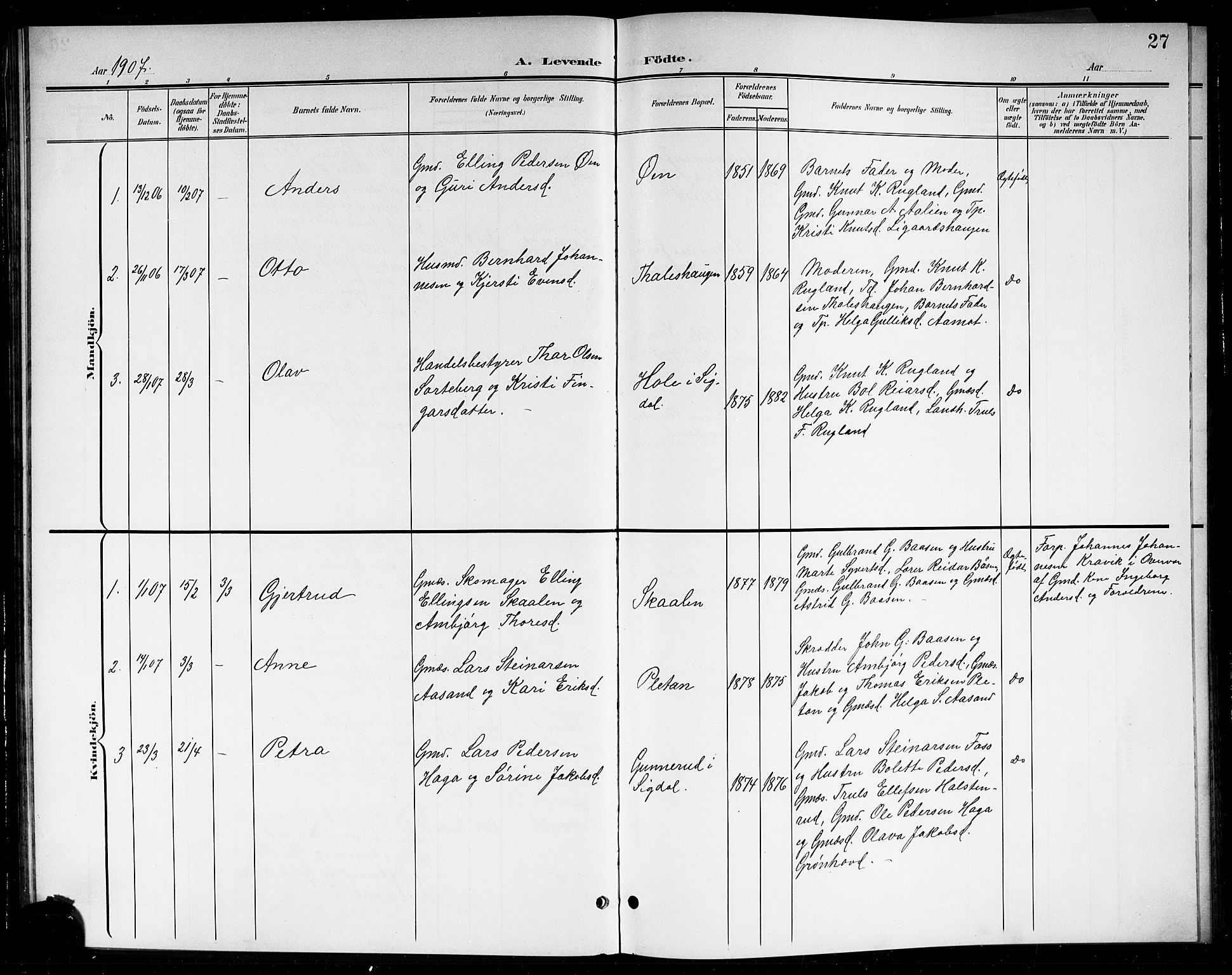 Sigdal kirkebøker, SAKO/A-245/G/Gb/L0003: Parish register (copy) no. II 3, 1901-1916, p. 27