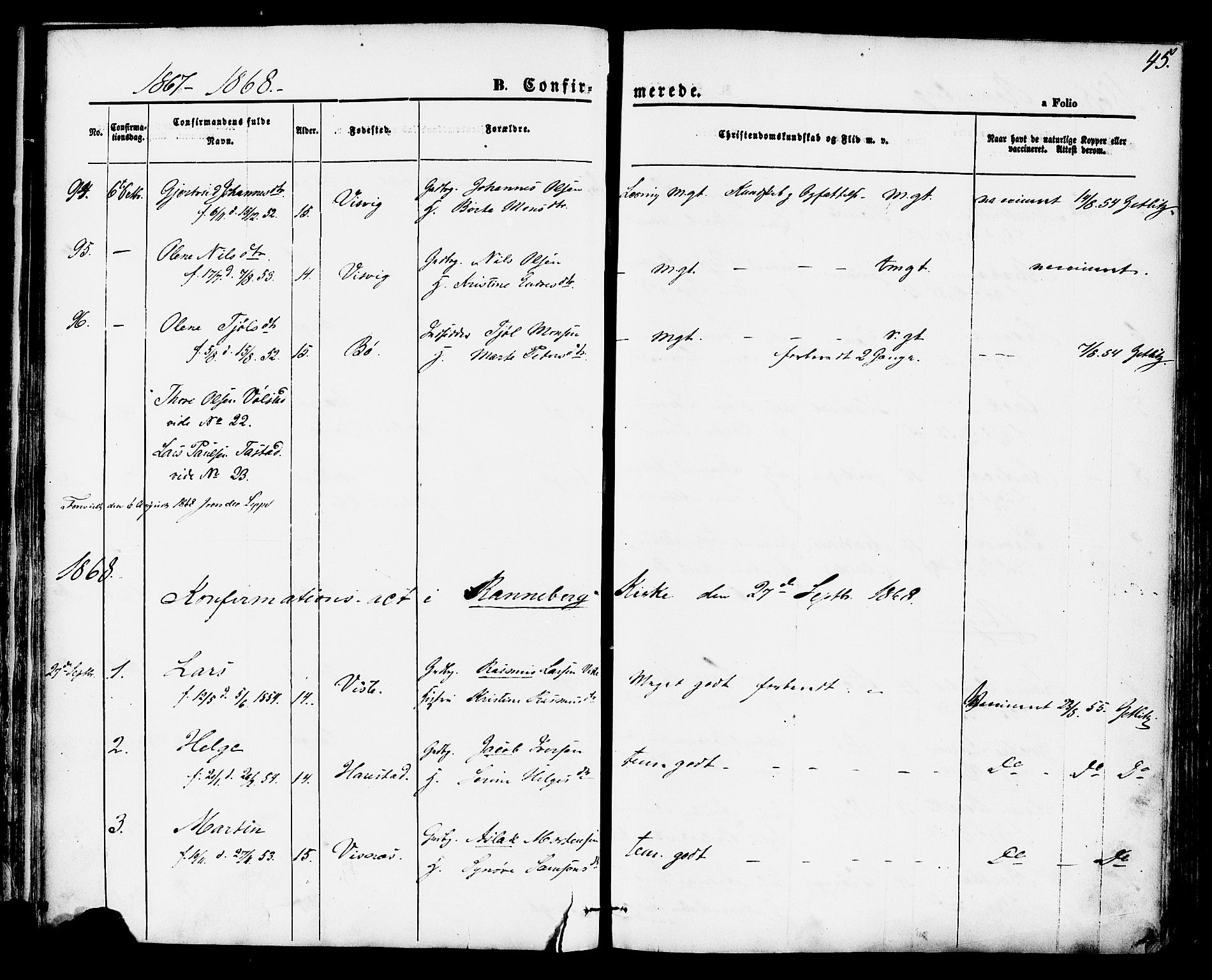 Hetland sokneprestkontor, SAST/A-101826/30/30BA/L0004: Parish register (official) no. A 4, 1862-1881, p. 45