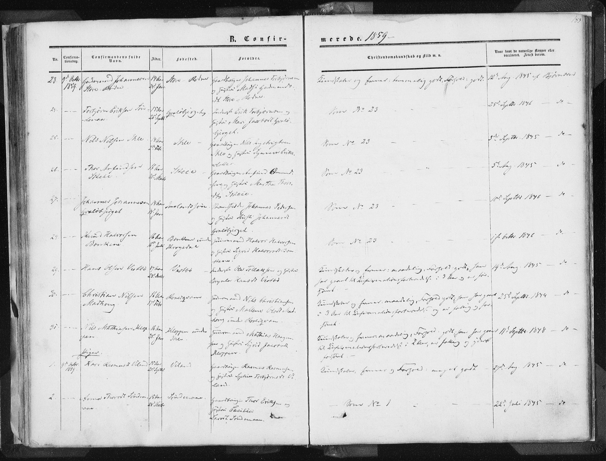 Vikedal sokneprestkontor, AV/SAST-A-101840/01/IV: Parish register (official) no. A 6.1, 1851-1867, p. 183