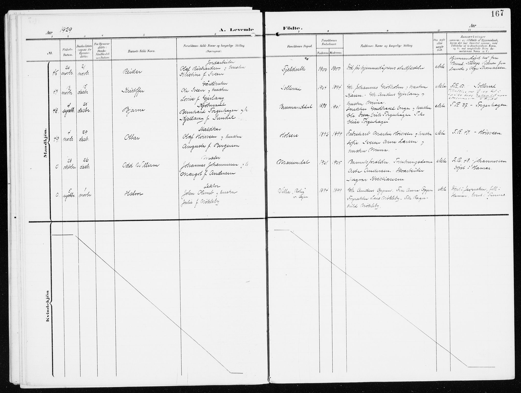 Furnes prestekontor, SAH/PREST-012/K/Ka/L0001: Parish register (official) no. 1, 1907-1935, p. 167