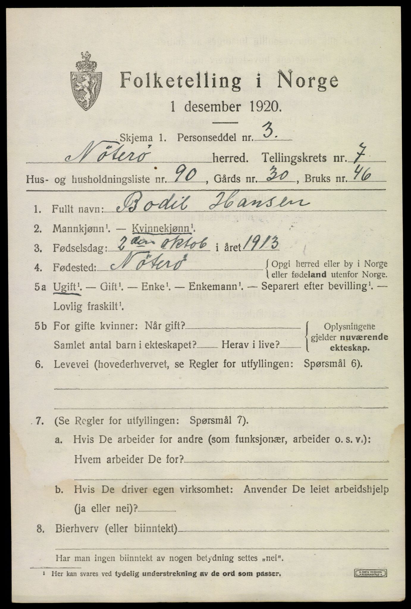 SAKO, 1920 census for Nøtterøy, 1920, p. 10403