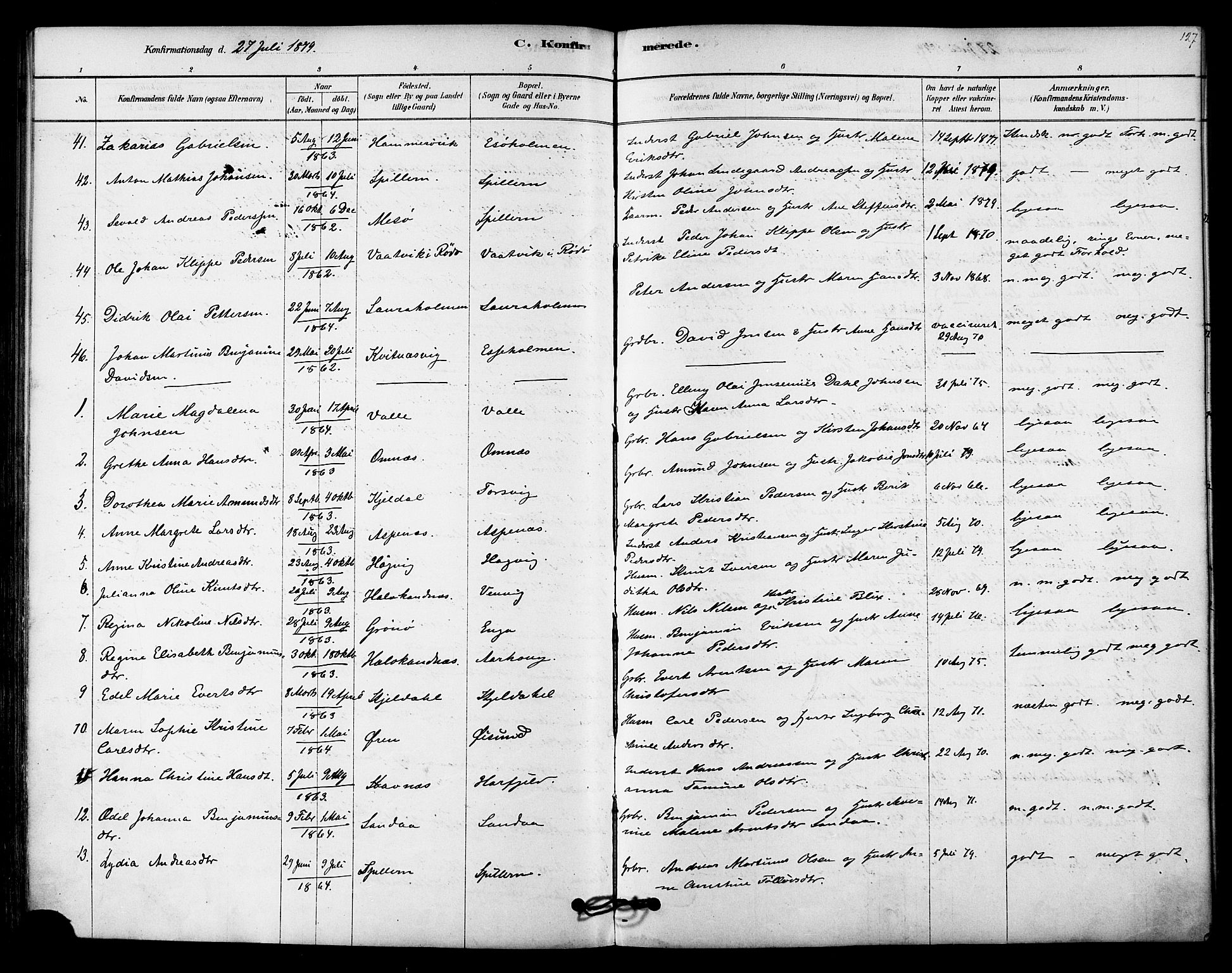 Ministerialprotokoller, klokkerbøker og fødselsregistre - Nordland, AV/SAT-A-1459/843/L0626: Parish register (official) no. 843A01, 1878-1907, p. 127