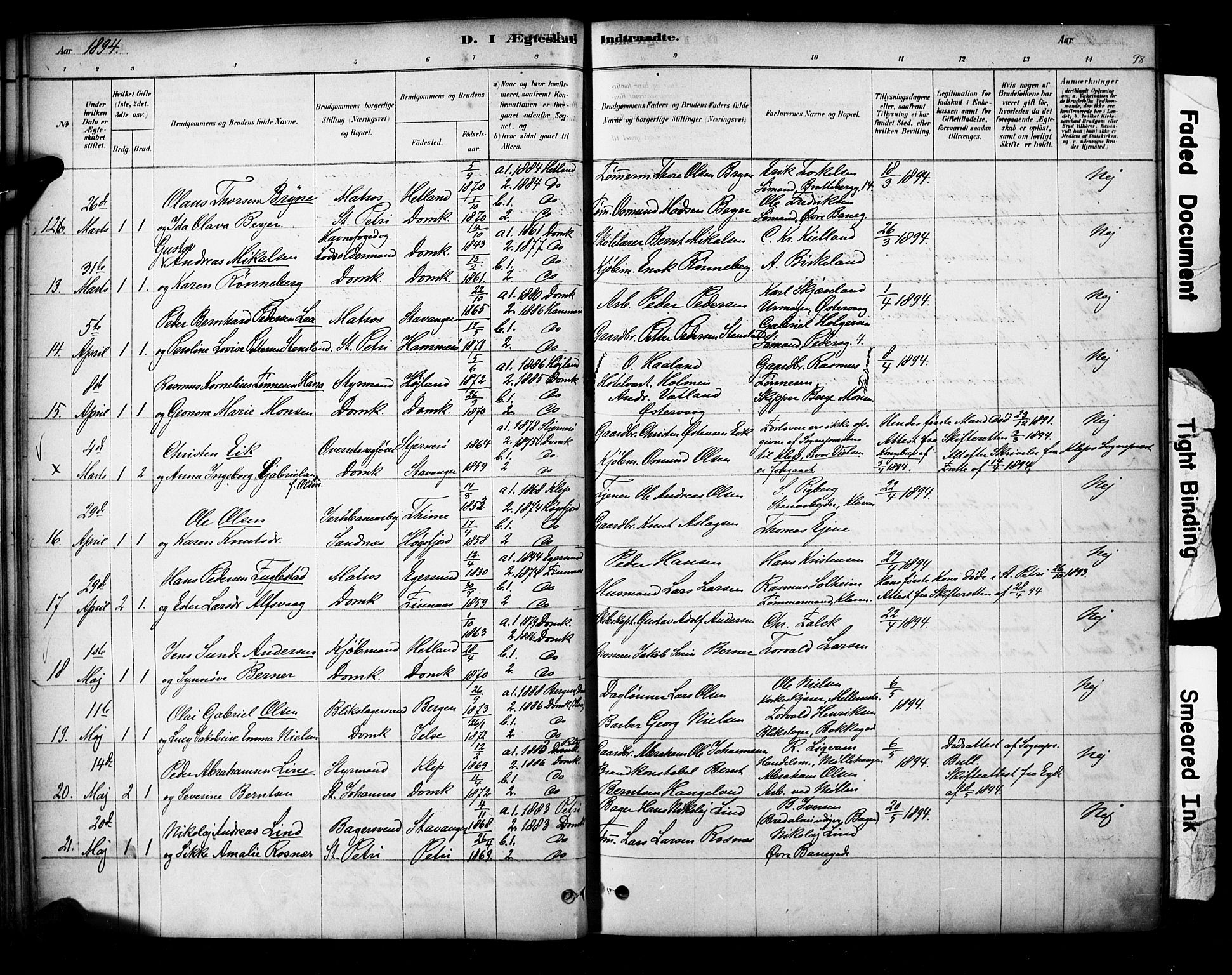 Domkirken sokneprestkontor, AV/SAST-A-101812/001/30/30BA/L0029: Parish register (official) no. A 28, 1878-1904, p. 98