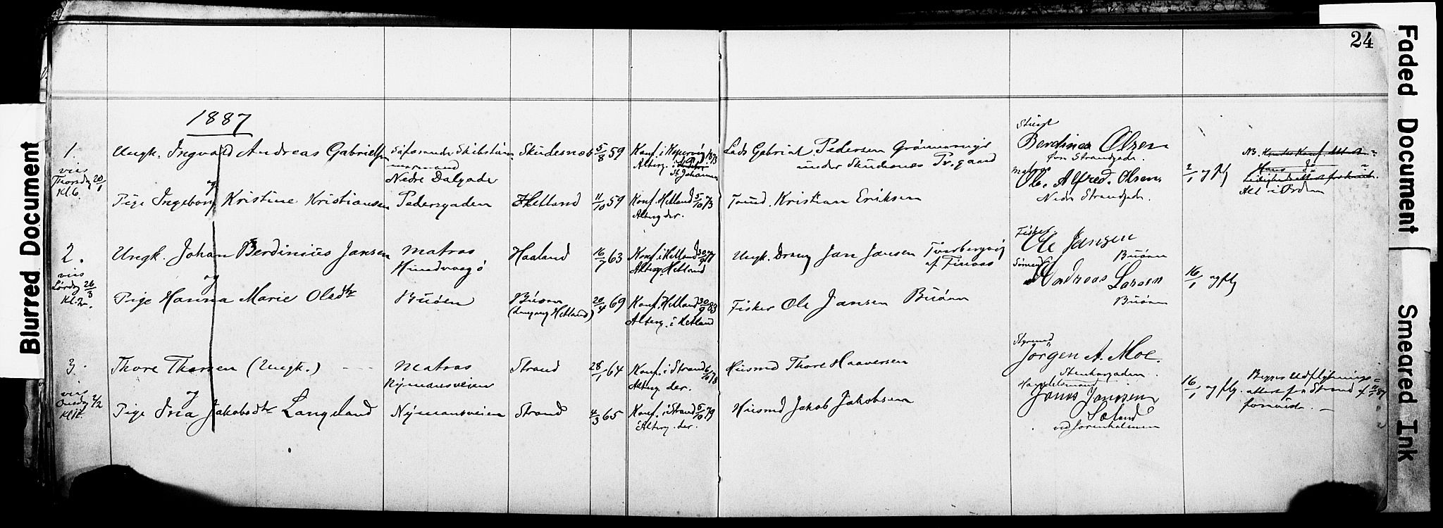 St. Johannes sokneprestkontor, SAST/A-101814/001/70/705BA/L0001: Banns register no. 1, 1885-1899, p. 24