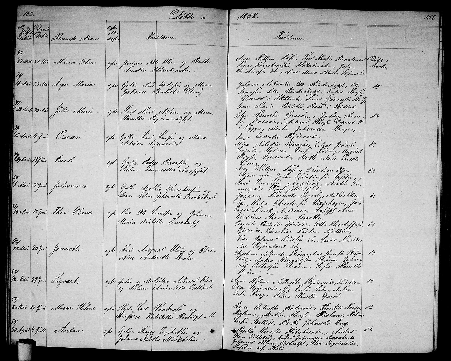 Våler prestekontor Kirkebøker, SAO/A-11083/G/Ga/L0002: Parish register (copy) no. I 2, 1839-1860, p. 152