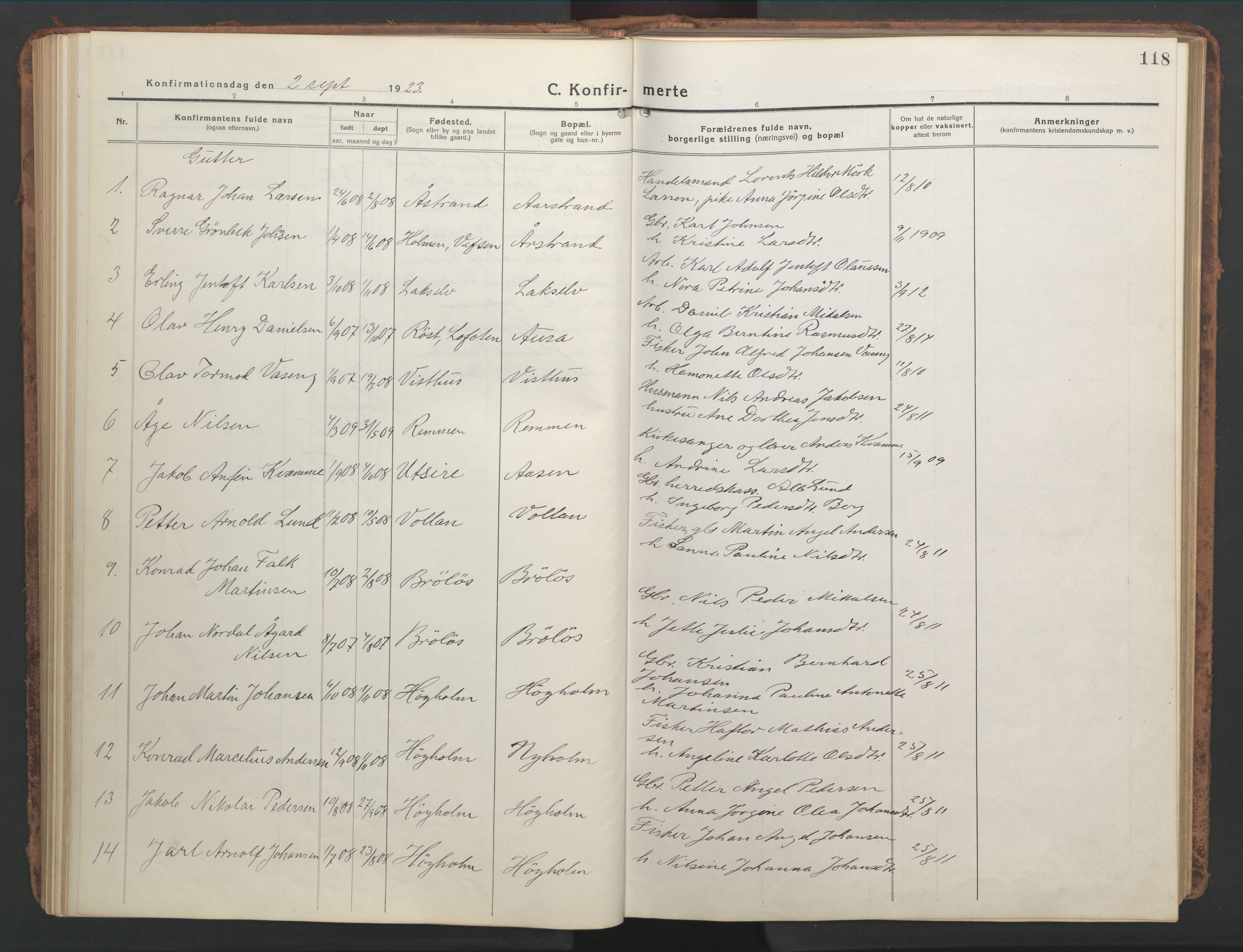 Ministerialprotokoller, klokkerbøker og fødselsregistre - Nordland, AV/SAT-A-1459/819/L0278: Parish register (copy) no. 819C04, 1917-1967, p. 118