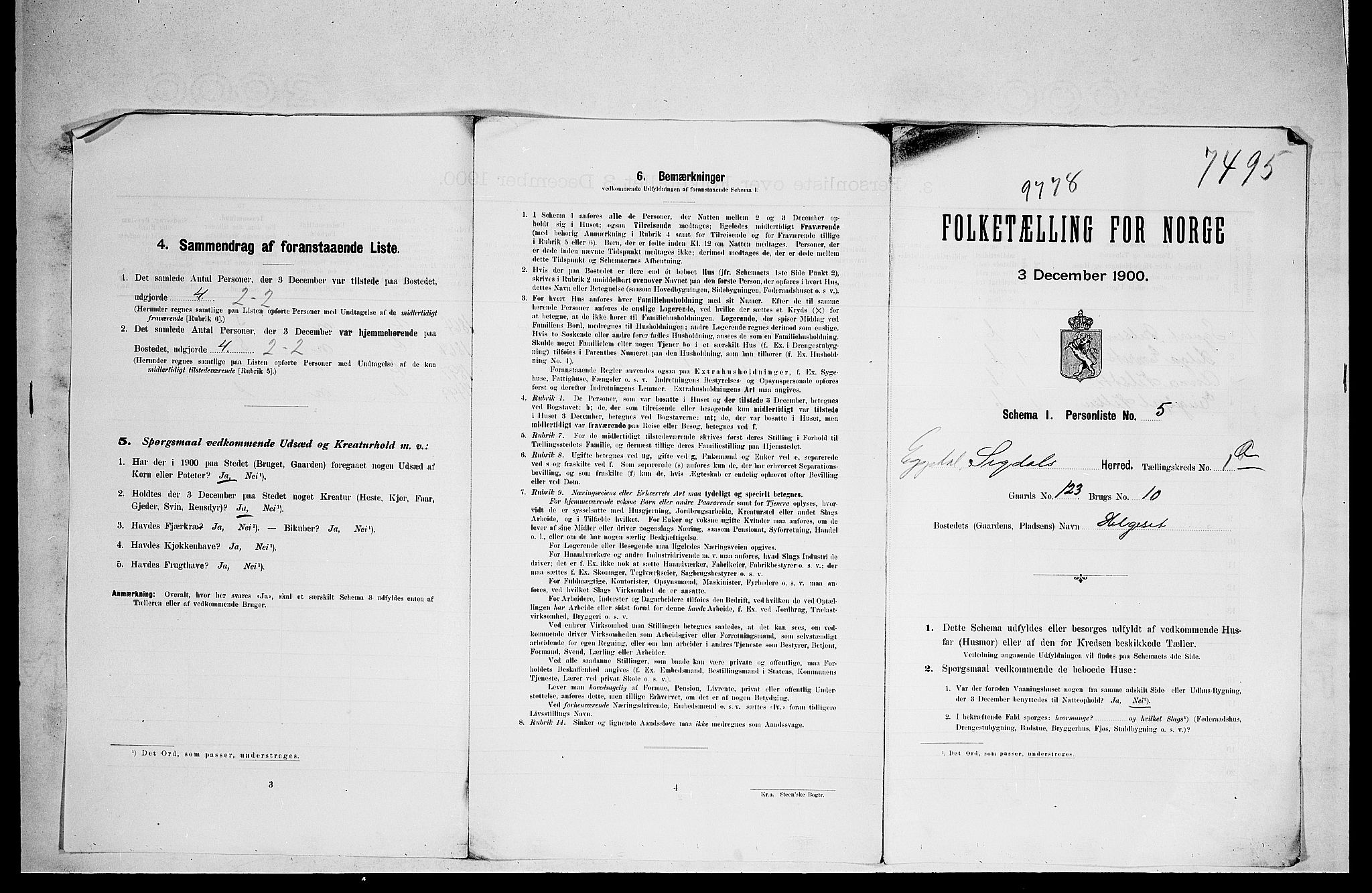 RA, 1900 census for Sigdal, 1900, p. 1808