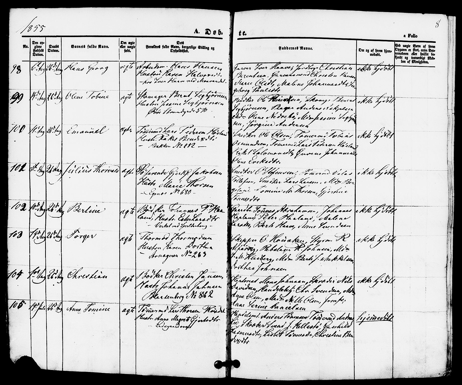 Domkirken sokneprestkontor, AV/SAST-A-101812/001/30/30BB/L0010: Parish register (copy) no. B 10, 1855-1860, p. 8