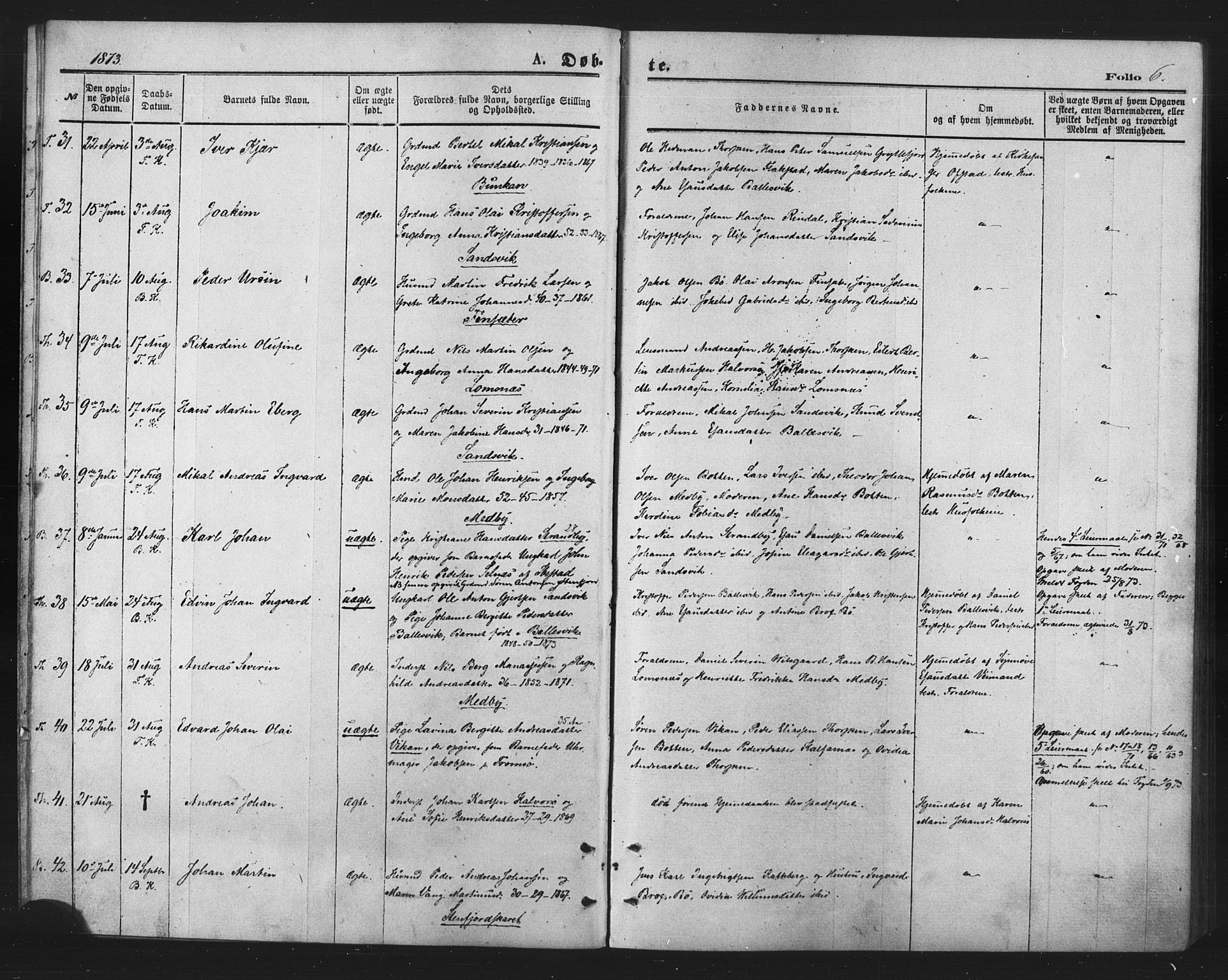 Berg sokneprestkontor, SATØ/S-1318/G/Ga/Gaa/L0003kirke: Parish register (official) no. 3, 1872-1879, p. 6