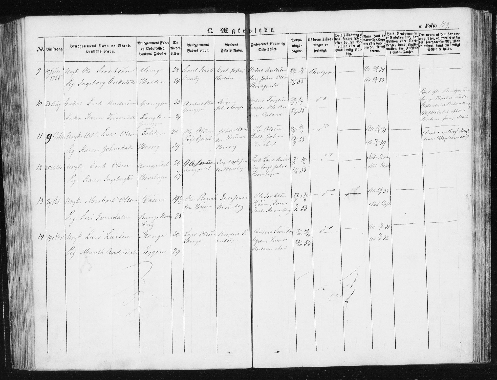 Ministerialprotokoller, klokkerbøker og fødselsregistre - Sør-Trøndelag, SAT/A-1456/612/L0376: Parish register (official) no. 612A08, 1846-1859, p. 179