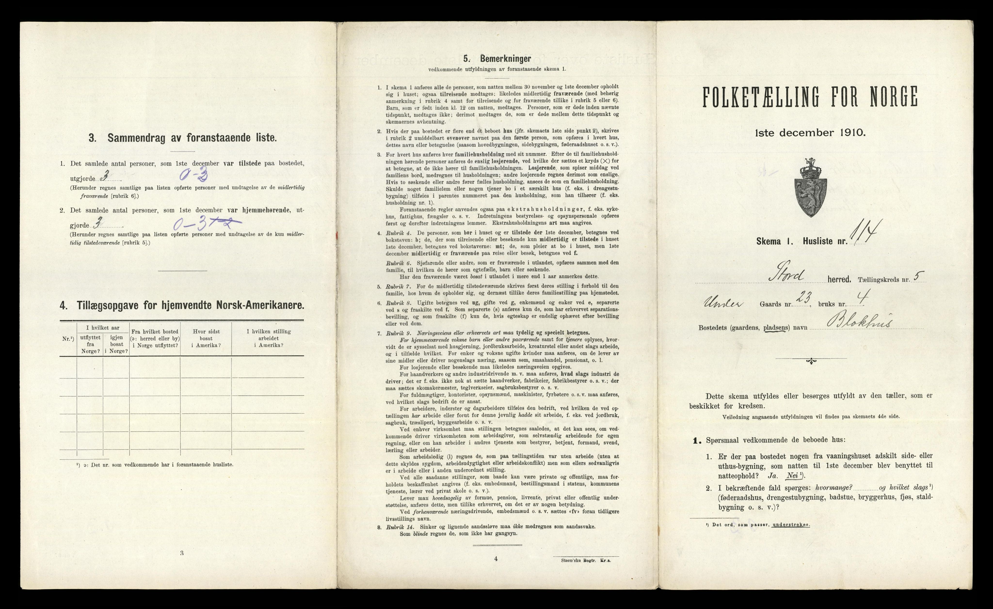 RA, 1910 census for Stord, 1910, p. 853