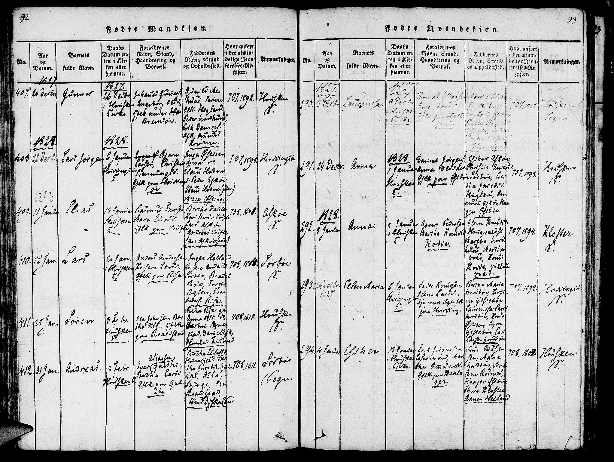 Rennesøy sokneprestkontor, SAST/A -101827/H/Ha/Haa/L0004: Parish register (official) no. A 4, 1816-1837, p. 92-93
