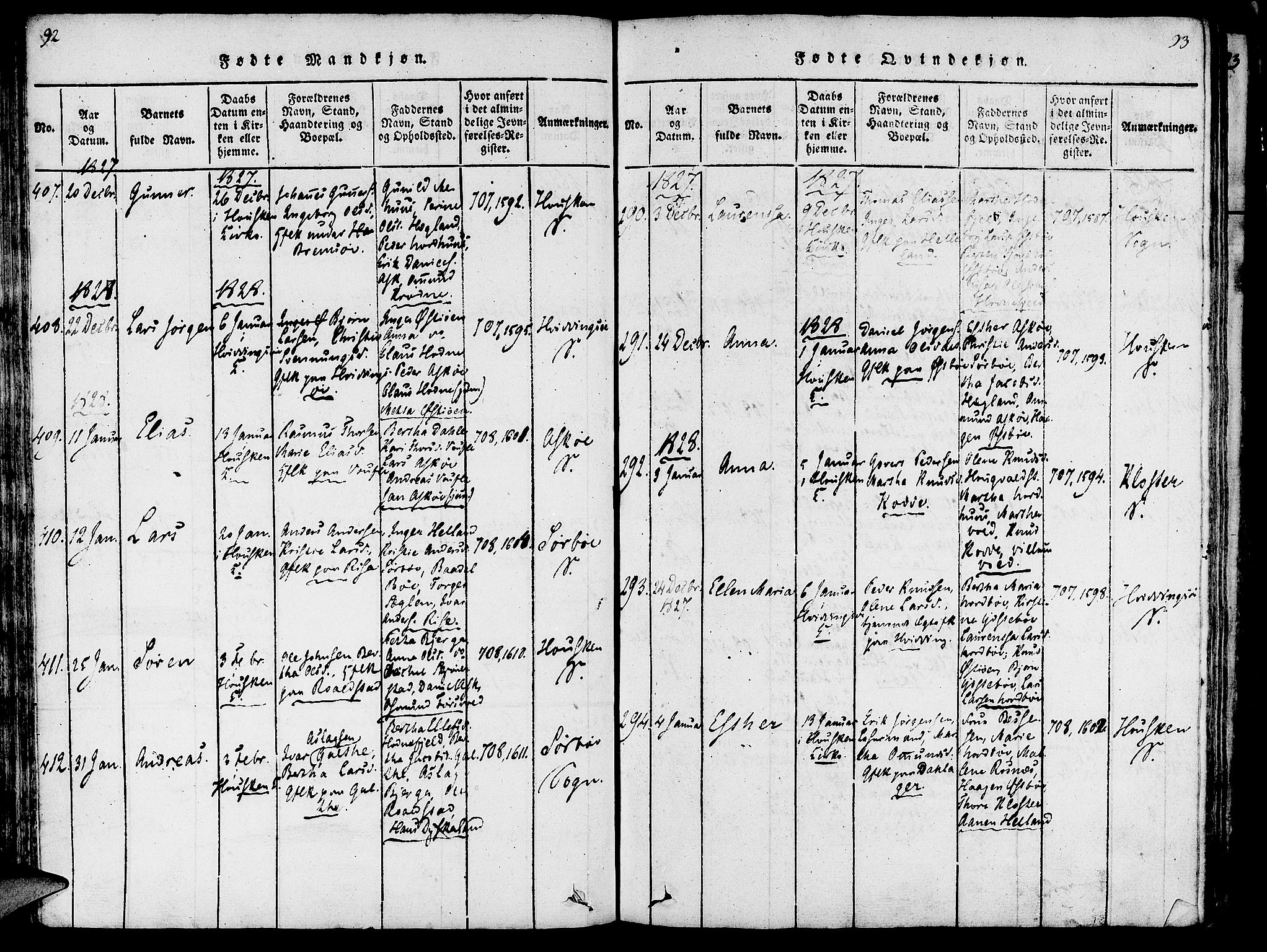 Rennesøy sokneprestkontor, AV/SAST-A -101827/H/Ha/Haa/L0004: Parish register (official) no. A 4, 1816-1837, p. 92-93