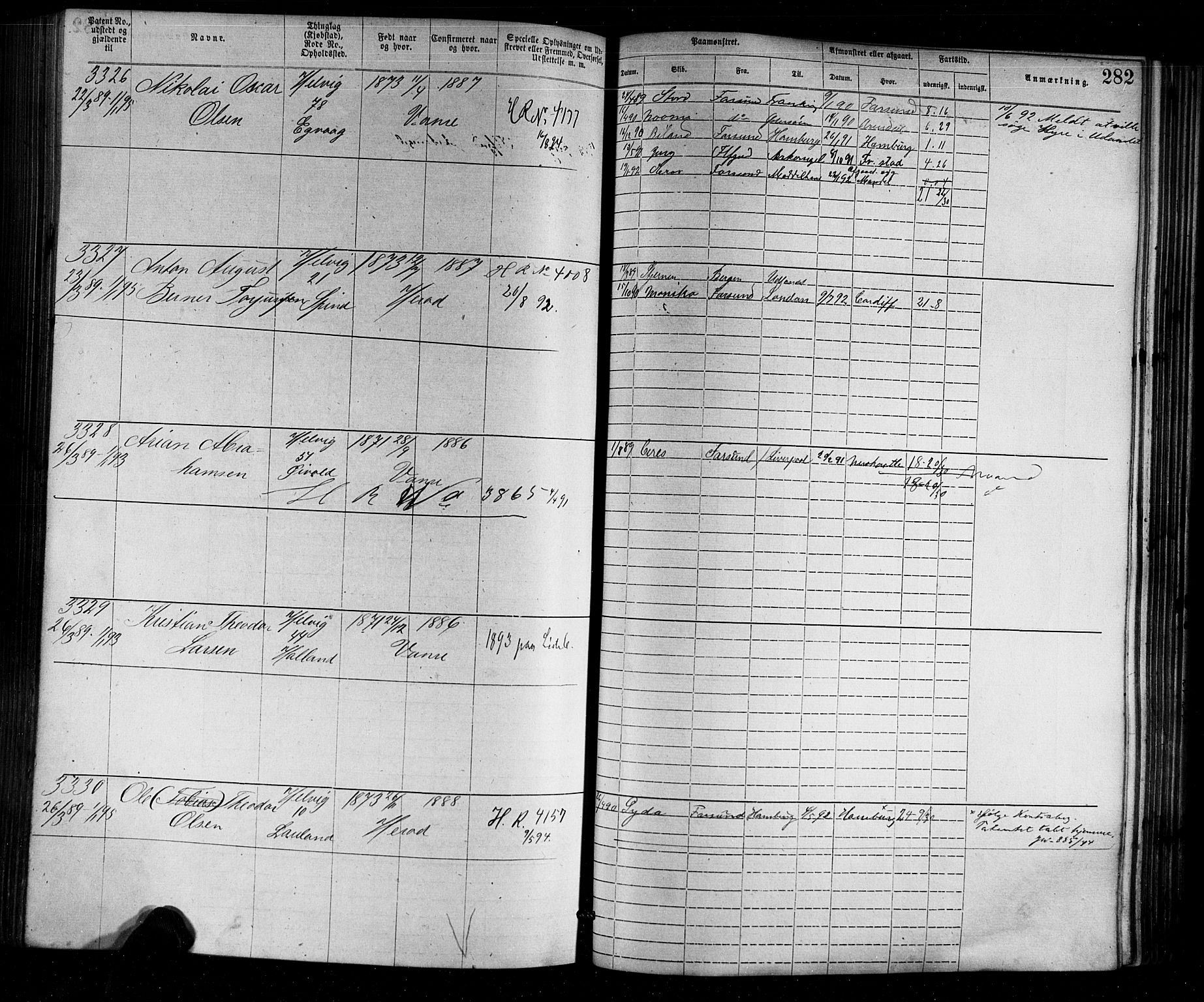 Farsund mønstringskrets, SAK/2031-0017/F/Fa/L0002: Annotasjonsrulle nr 1921-3815 med register, M-2, 1877-1894, p. 313