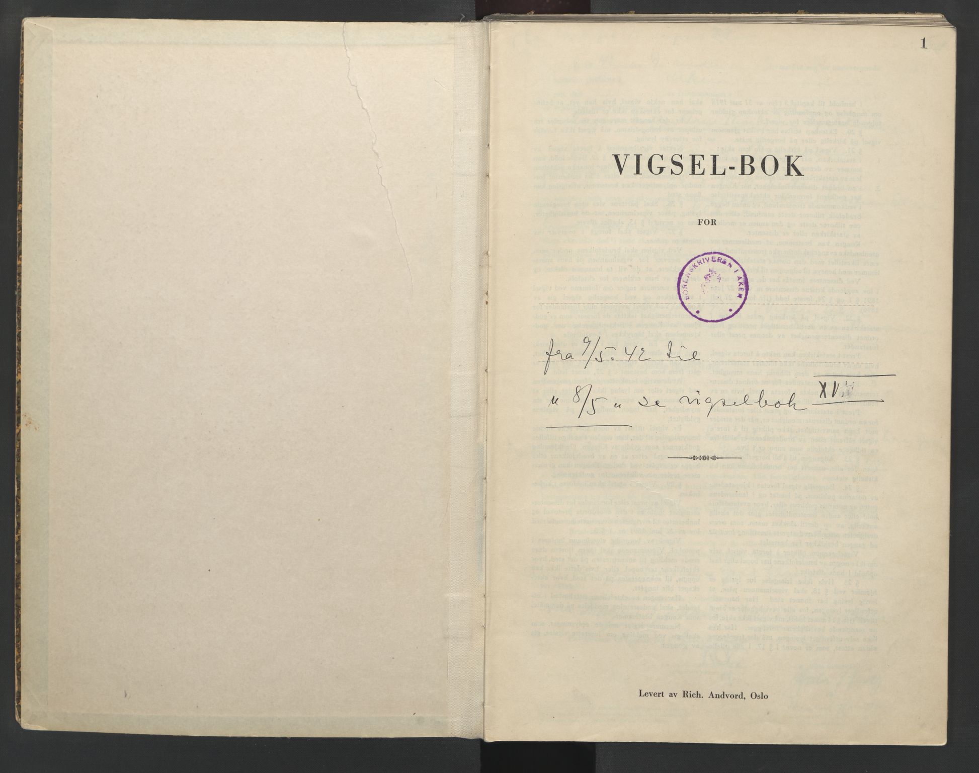 Aker sorenskriveri, SAO/A-10895/L/Lc/Lcb/L0016: Vigselprotokoll, 1942, p. 1