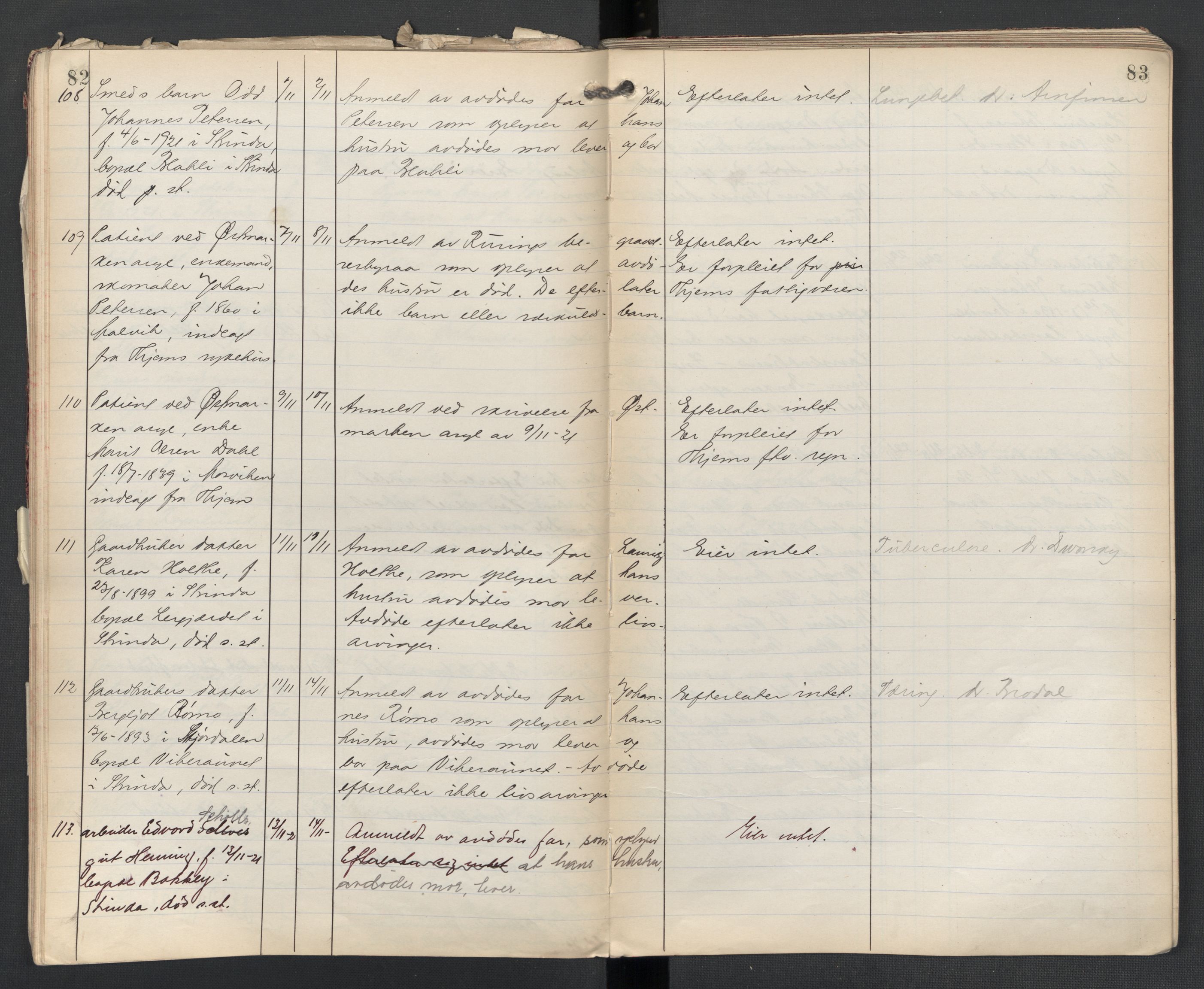 Strinda lensmannskontor, AV/SAT-A-1083/1/02/L0004: 2.01.04 Dødsfallsprotokoll, 1920-1925, p. 82-83