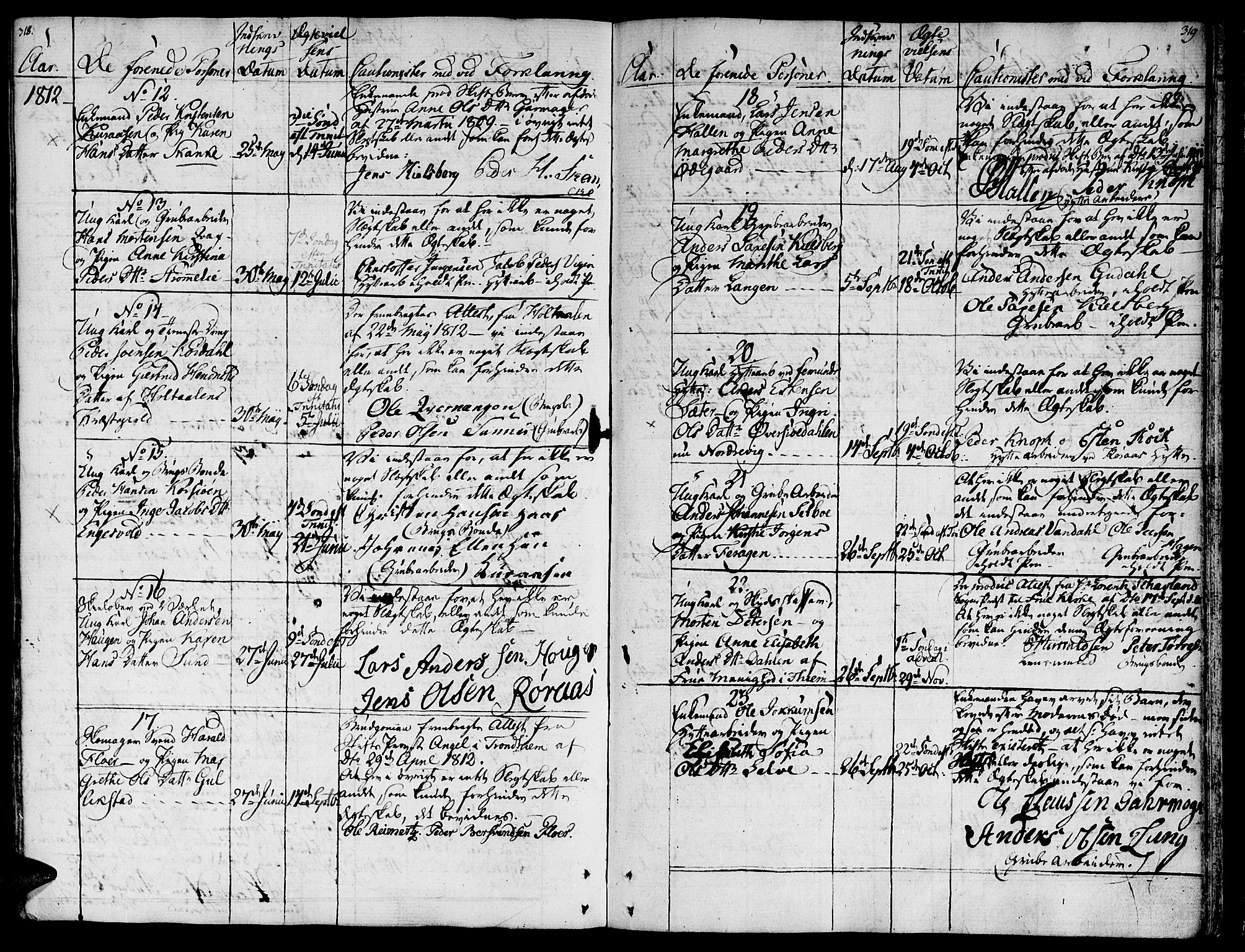 Ministerialprotokoller, klokkerbøker og fødselsregistre - Sør-Trøndelag, SAT/A-1456/681/L0928: Parish register (official) no. 681A06, 1806-1816, p. 318-319