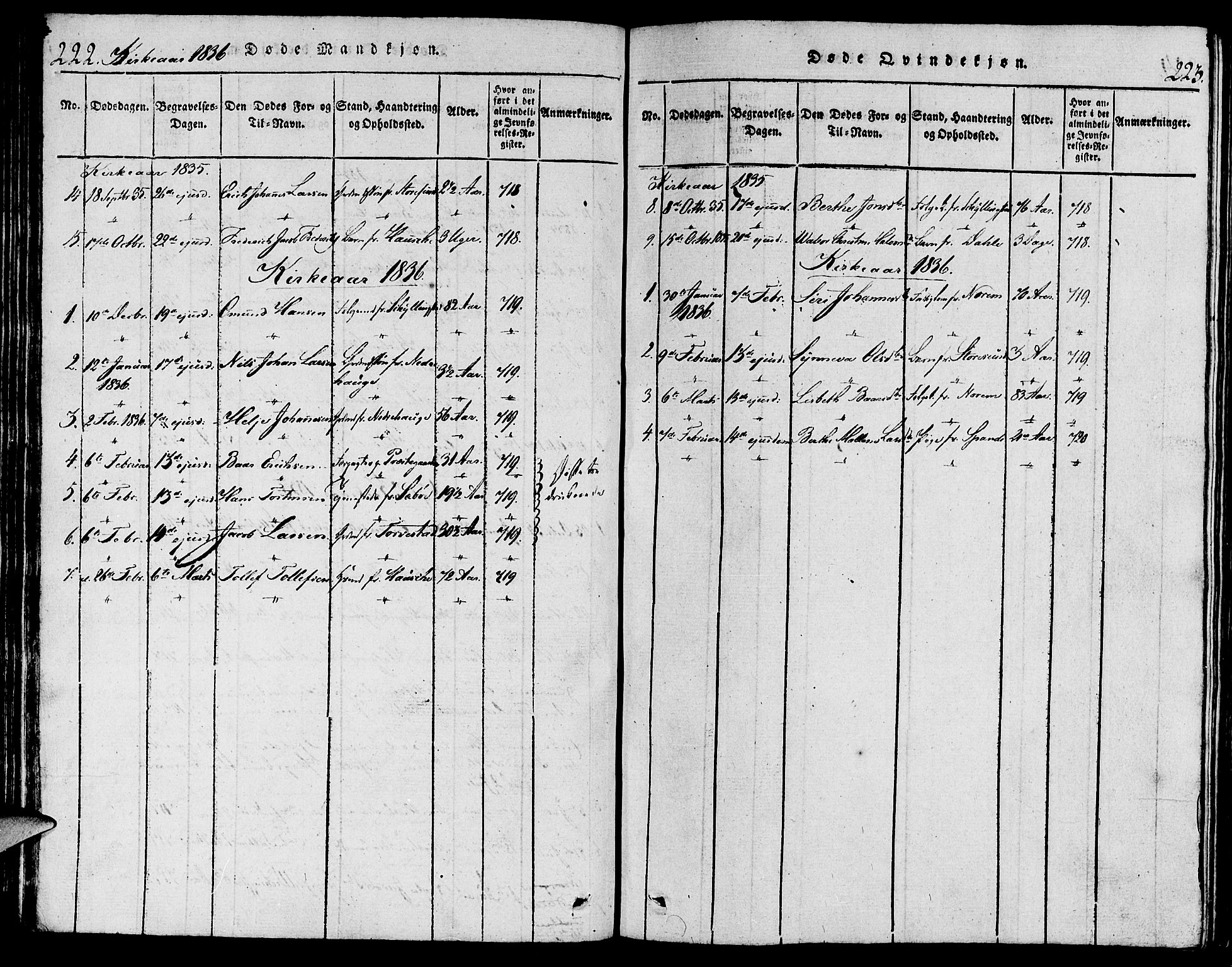 Torvastad sokneprestkontor, AV/SAST-A -101857/H/Ha/Haa/L0004: Parish register (official) no. A 3 /1, 1817-1836, p. 222-223