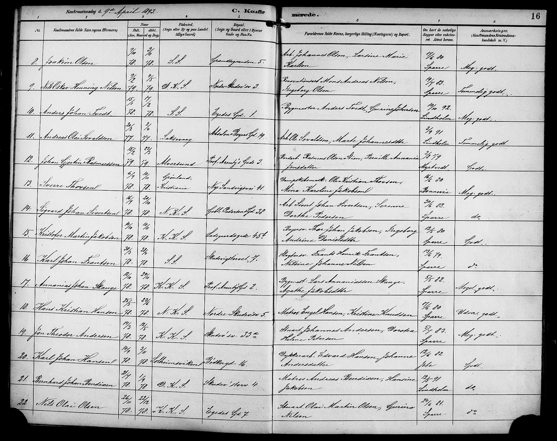 Sandviken Sokneprestembete, SAB/A-77601/H/Hb/L0003: Parish register (copy) no. A 4, 1892-1901, p. 16