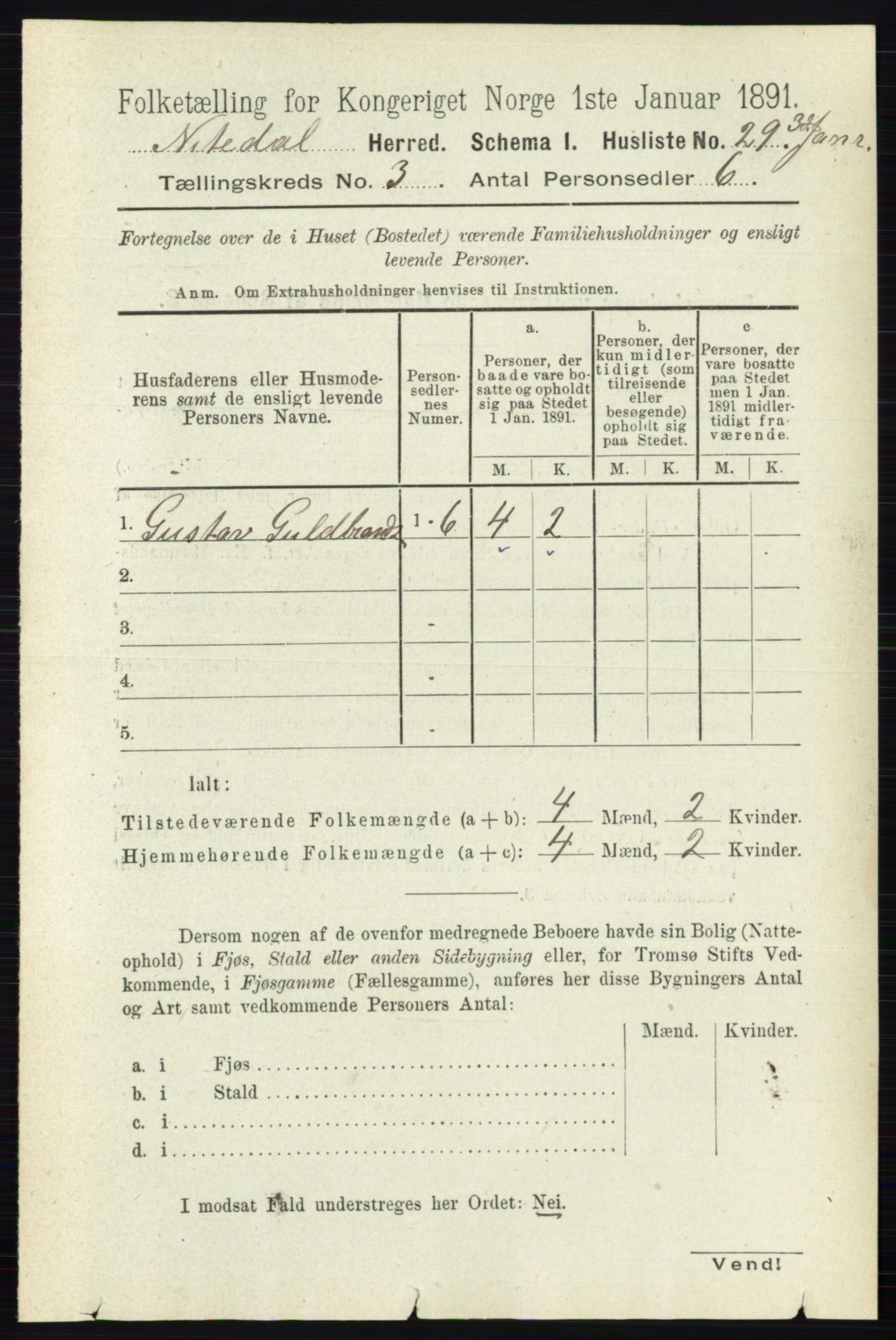 RA, 1891 census for 0233 Nittedal, 1891, p. 1154