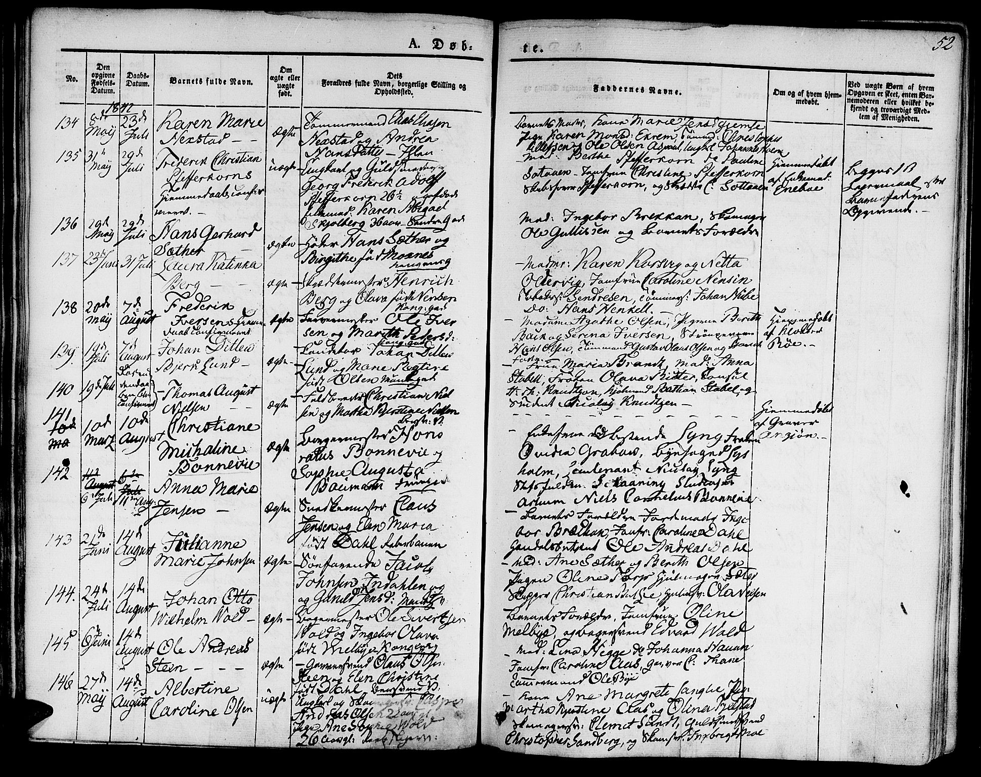 Ministerialprotokoller, klokkerbøker og fødselsregistre - Sør-Trøndelag, SAT/A-1456/601/L0048: Parish register (official) no. 601A16, 1840-1847, p. 52
