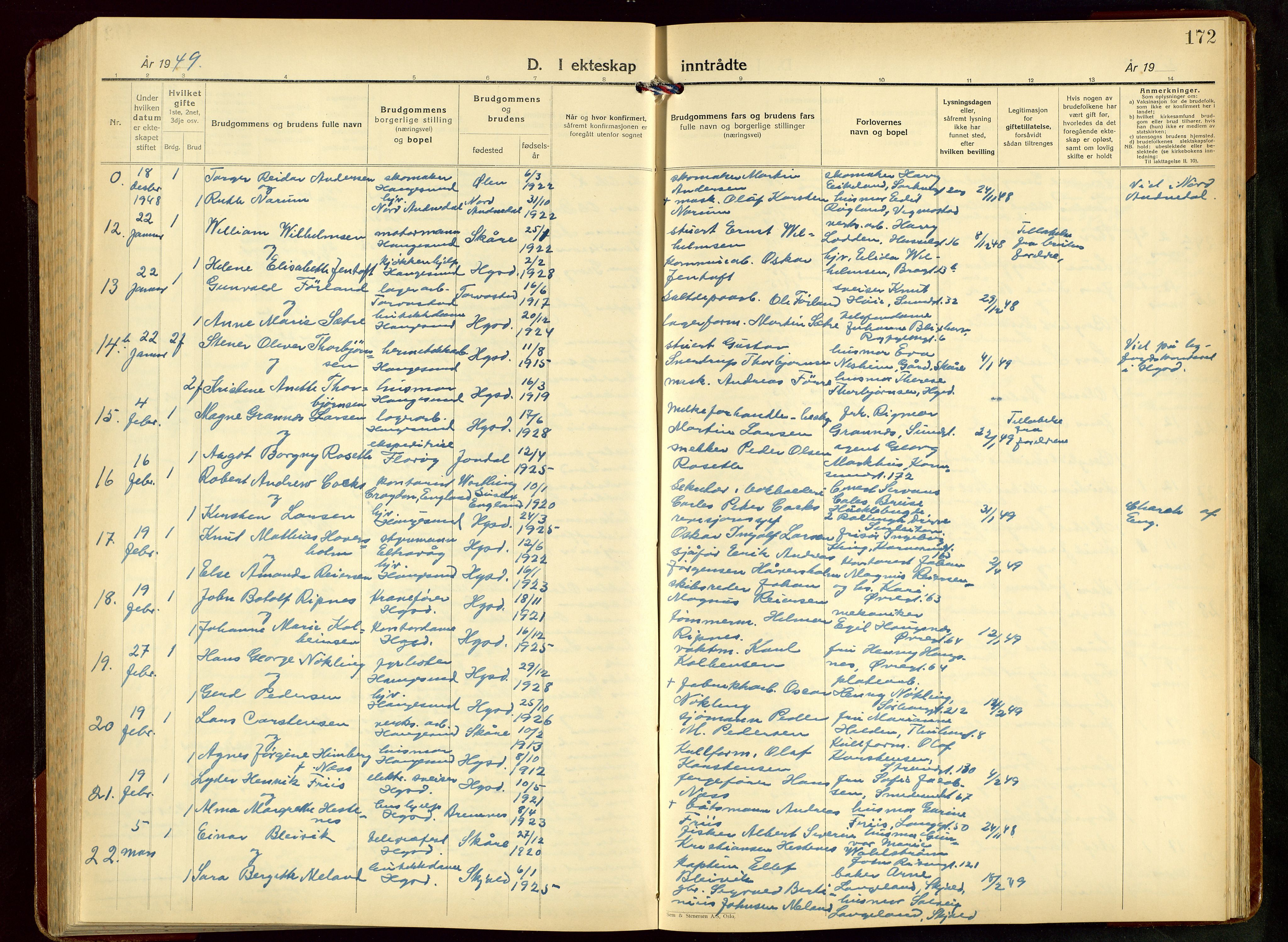 Haugesund sokneprestkontor, AV/SAST-A -101863/H/Ha/Hab/L0014: Parish register (copy) no. B 14, 1940-1952, p. 172