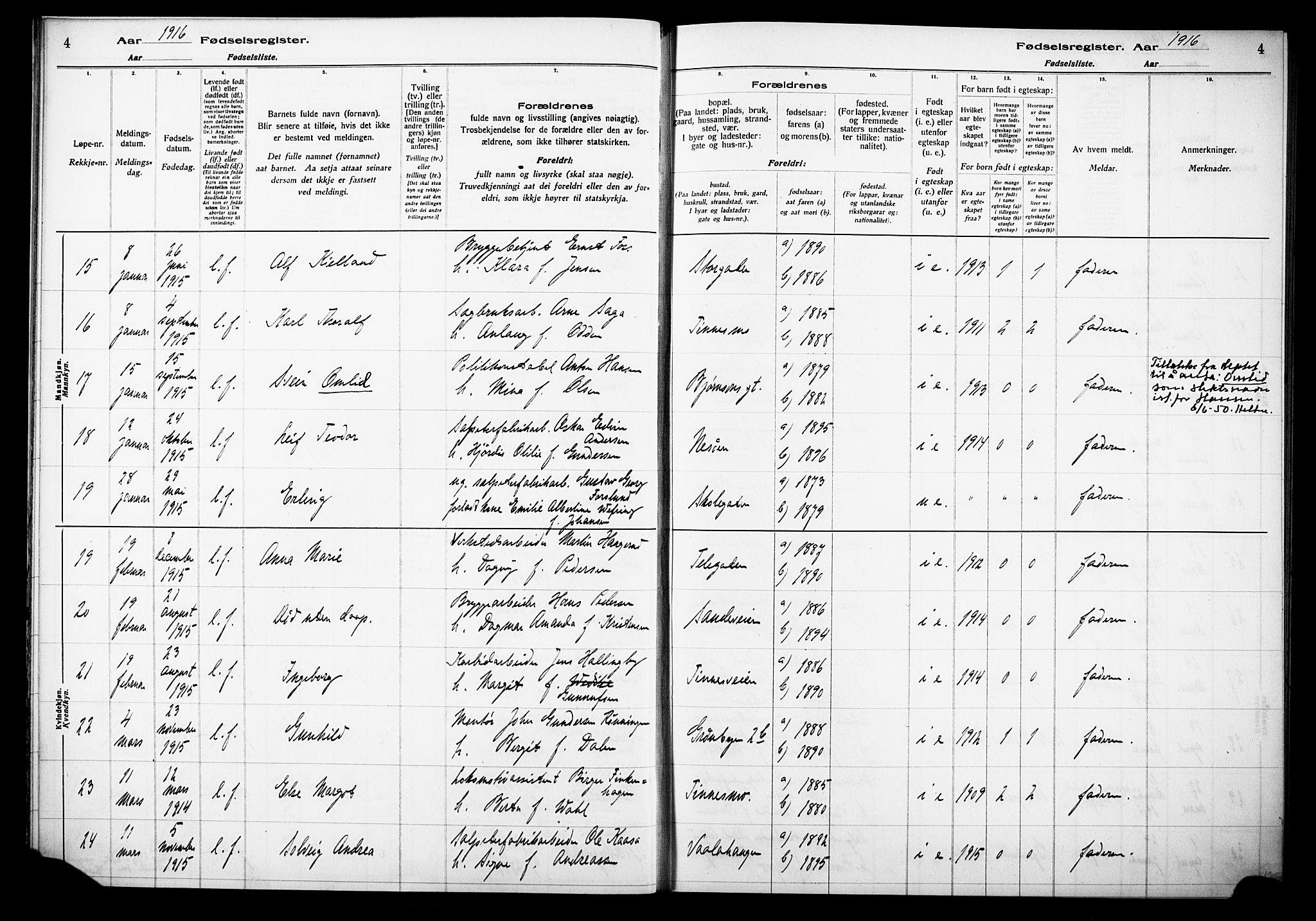 Notodden kirkebøker, AV/SAKO-A-290/J/Ja/L0001: Birth register no. 1, 1916-1924, p. 4