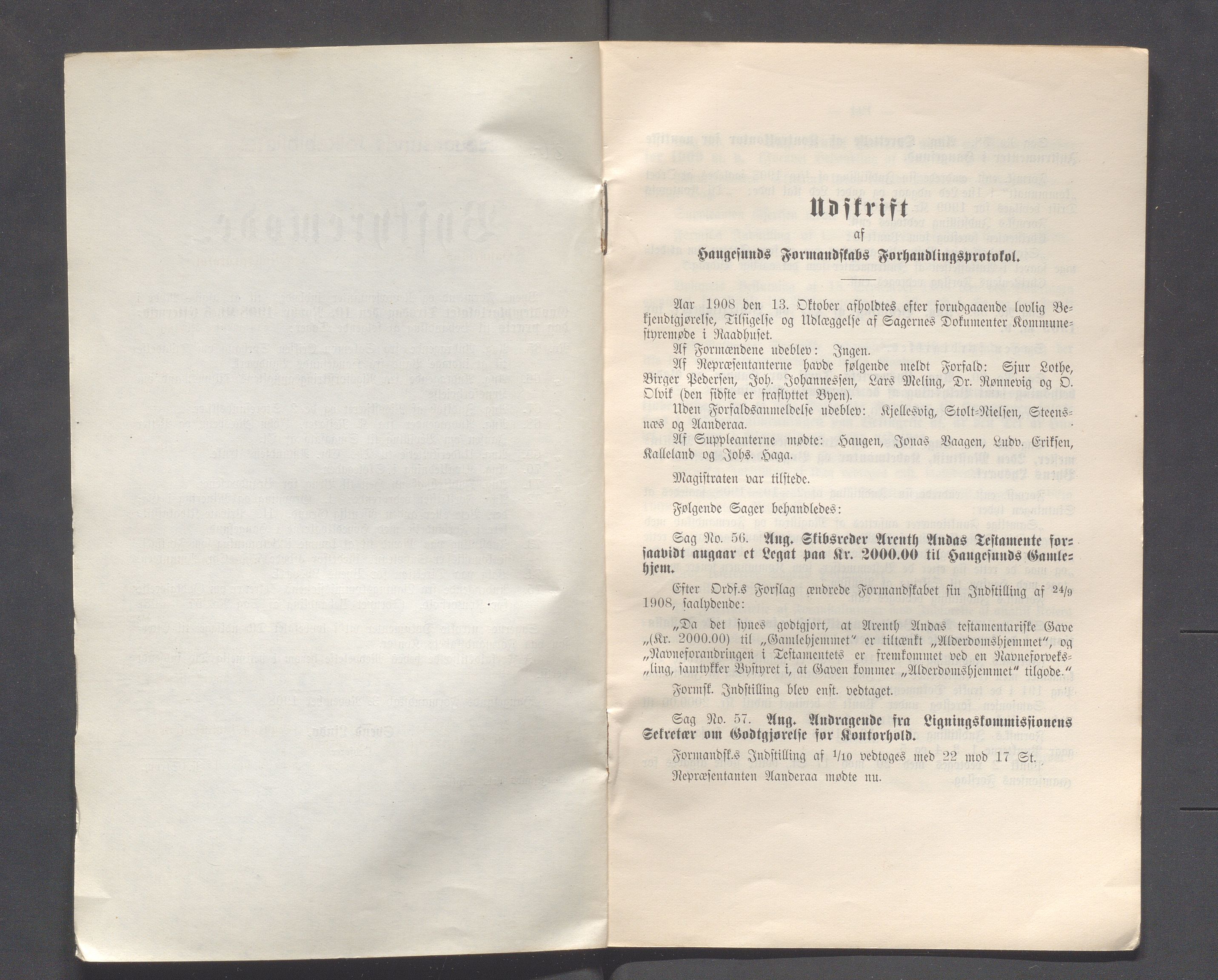 Haugesund kommune - Formannskapet og Bystyret, IKAR/A-740/A/Abb/L0002: Bystyreforhandlinger, 1908-1917, p. 85