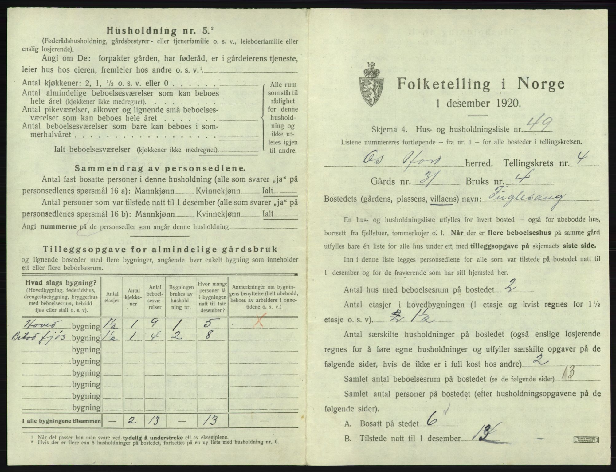 SAB, 1920 census for Os, 1920, p. 417