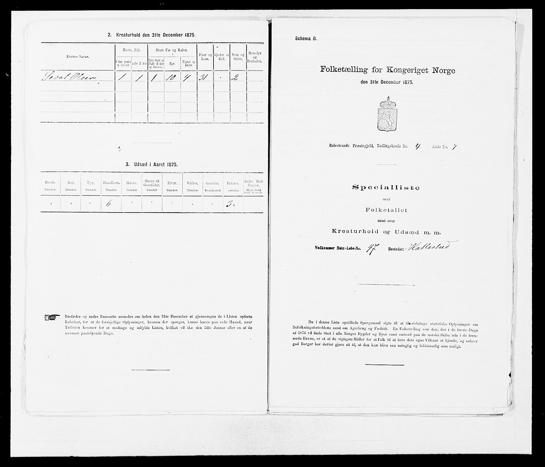 SAB, 1875 census for 1418P Balestrand, 1875, p. 466