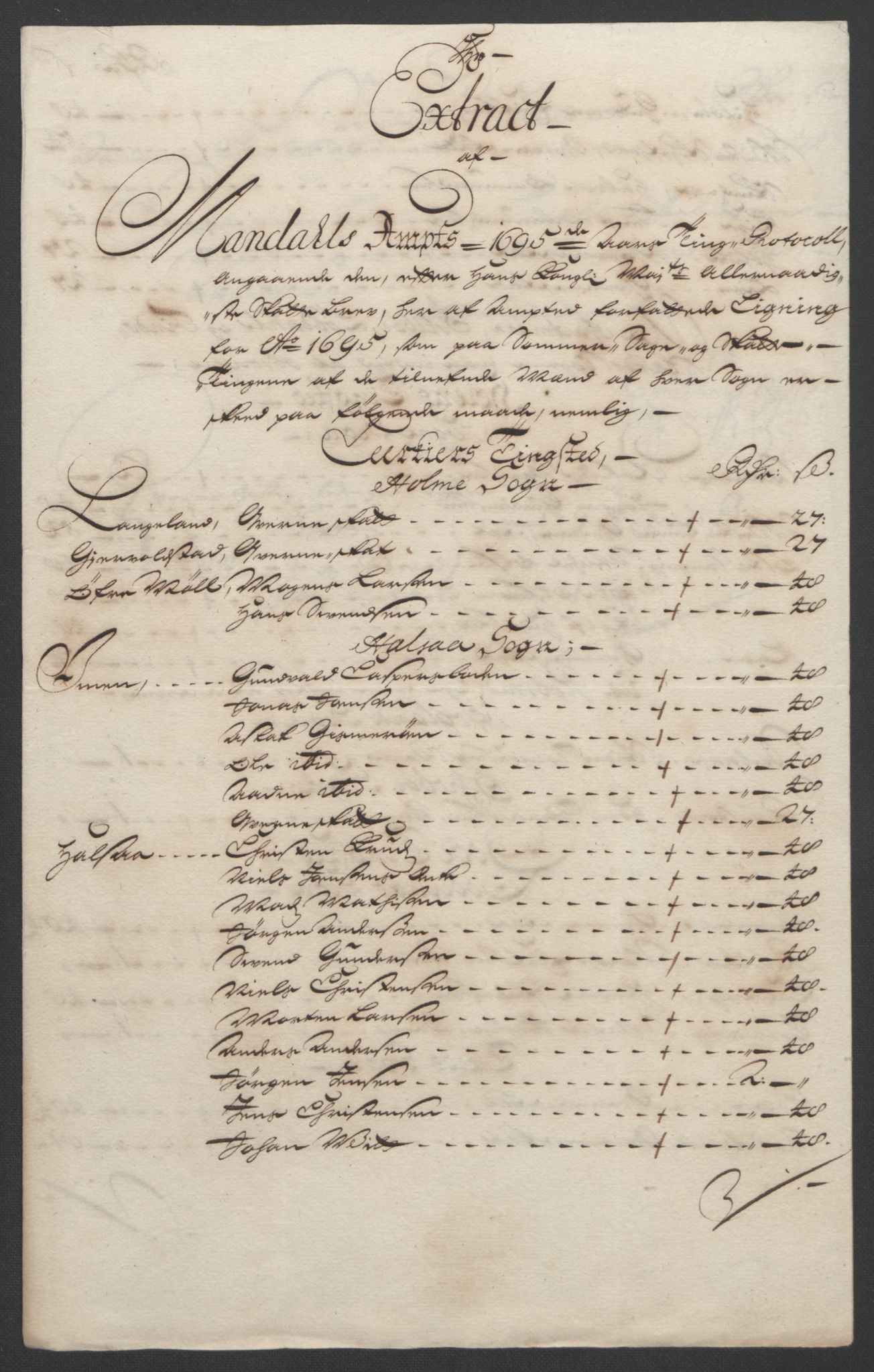 Rentekammeret inntil 1814, Reviderte regnskaper, Fogderegnskap, RA/EA-4092/R43/L2545: Fogderegnskap Lista og Mandal, 1694-1695, p. 257