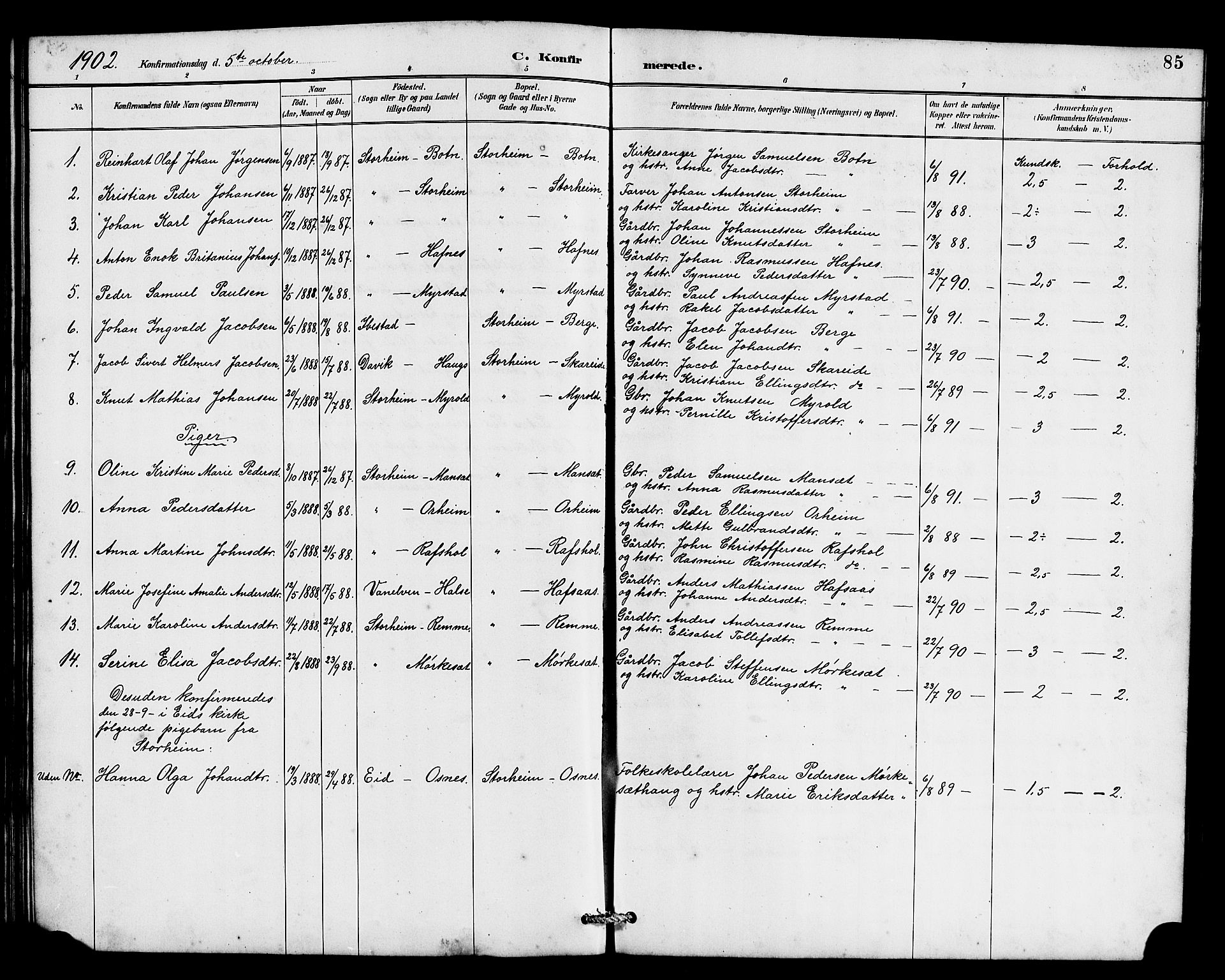 Eid sokneprestembete, SAB/A-82301/H/Hab/Habc/L0002: Parish register (copy) no. C 2, 1887-1906, p. 85