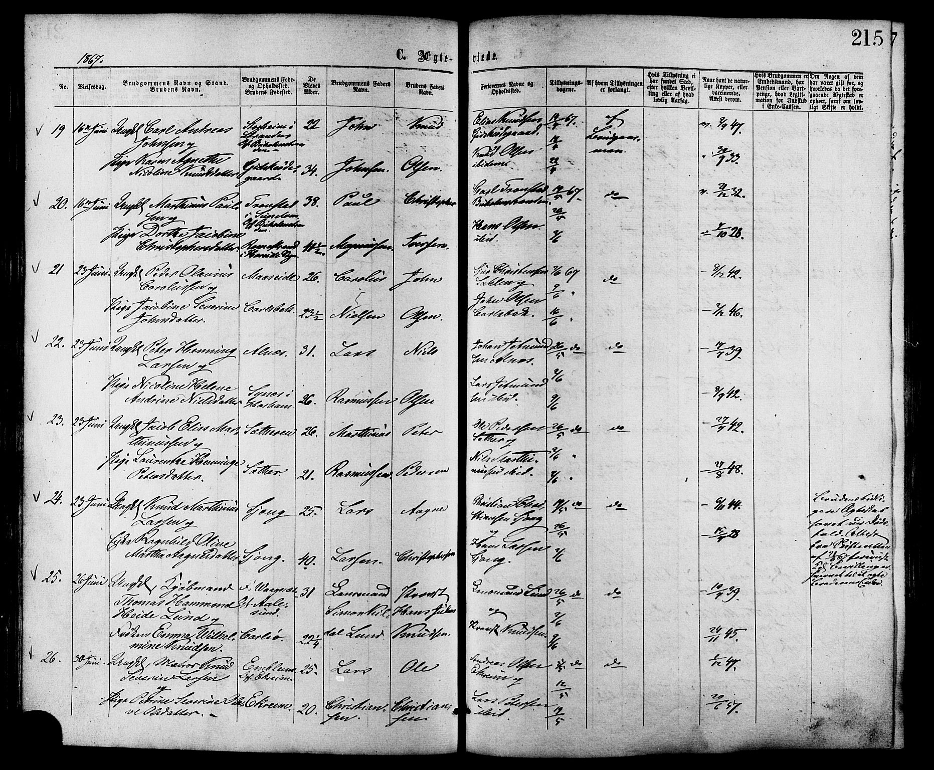 Ministerialprotokoller, klokkerbøker og fødselsregistre - Møre og Romsdal, SAT/A-1454/528/L0399: Parish register (official) no. 528A10, 1864-1879, p. 215