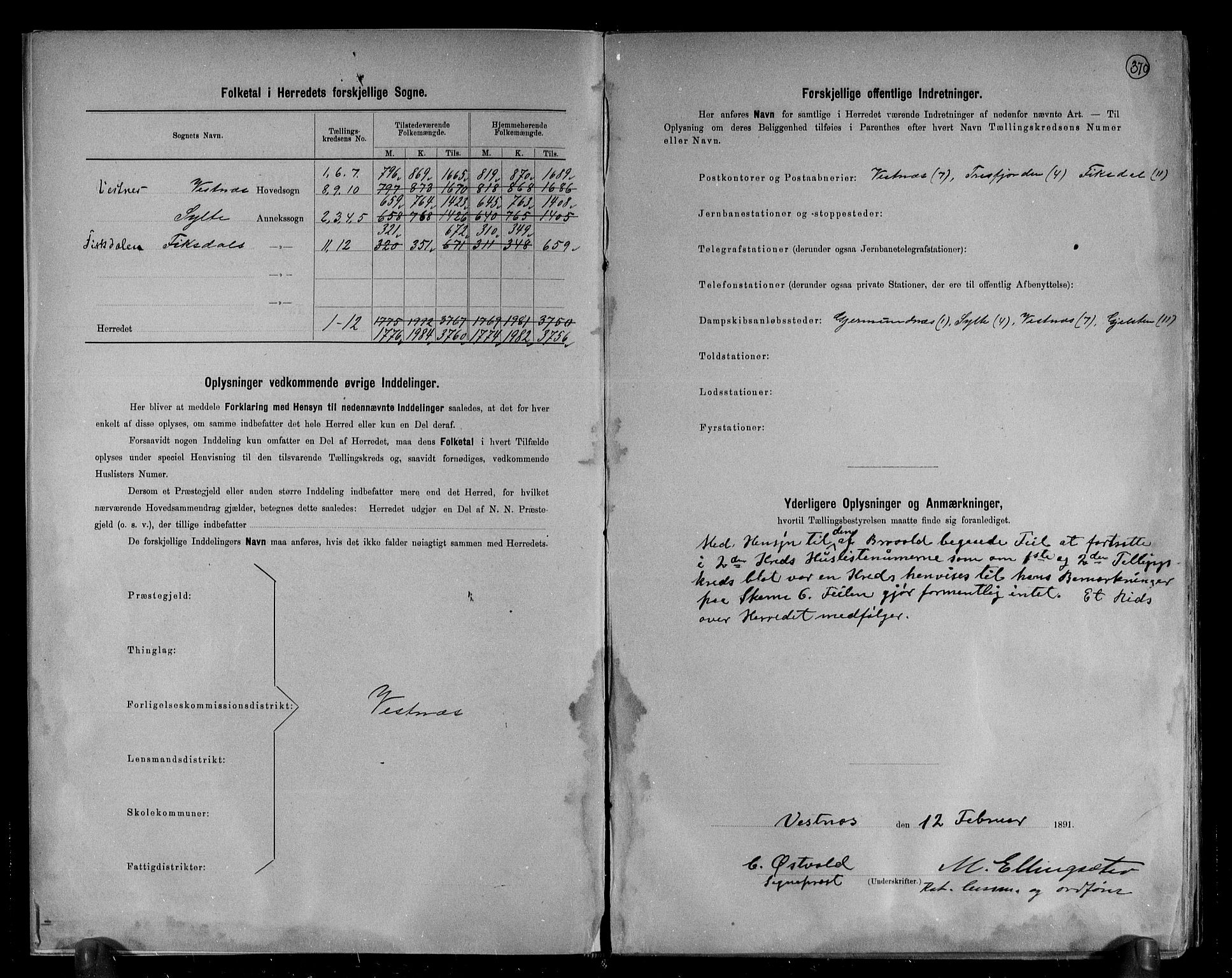 RA, 1891 census for 1535 Vestnes, 1891, p. 3