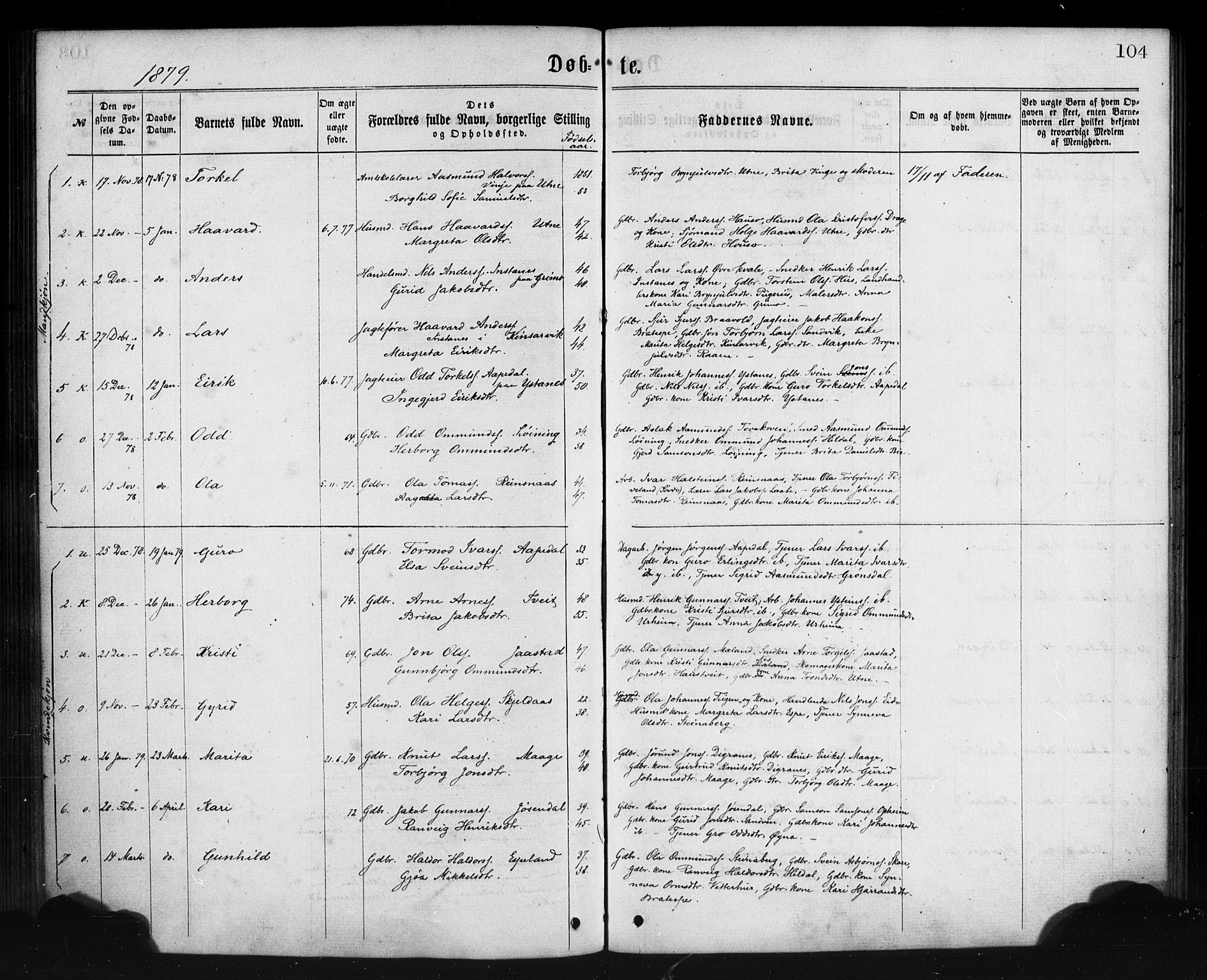 Ullensvang sokneprestembete, SAB/A-78701/H/Haa: Parish register (official) no. A 12, 1867-1881, p. 104